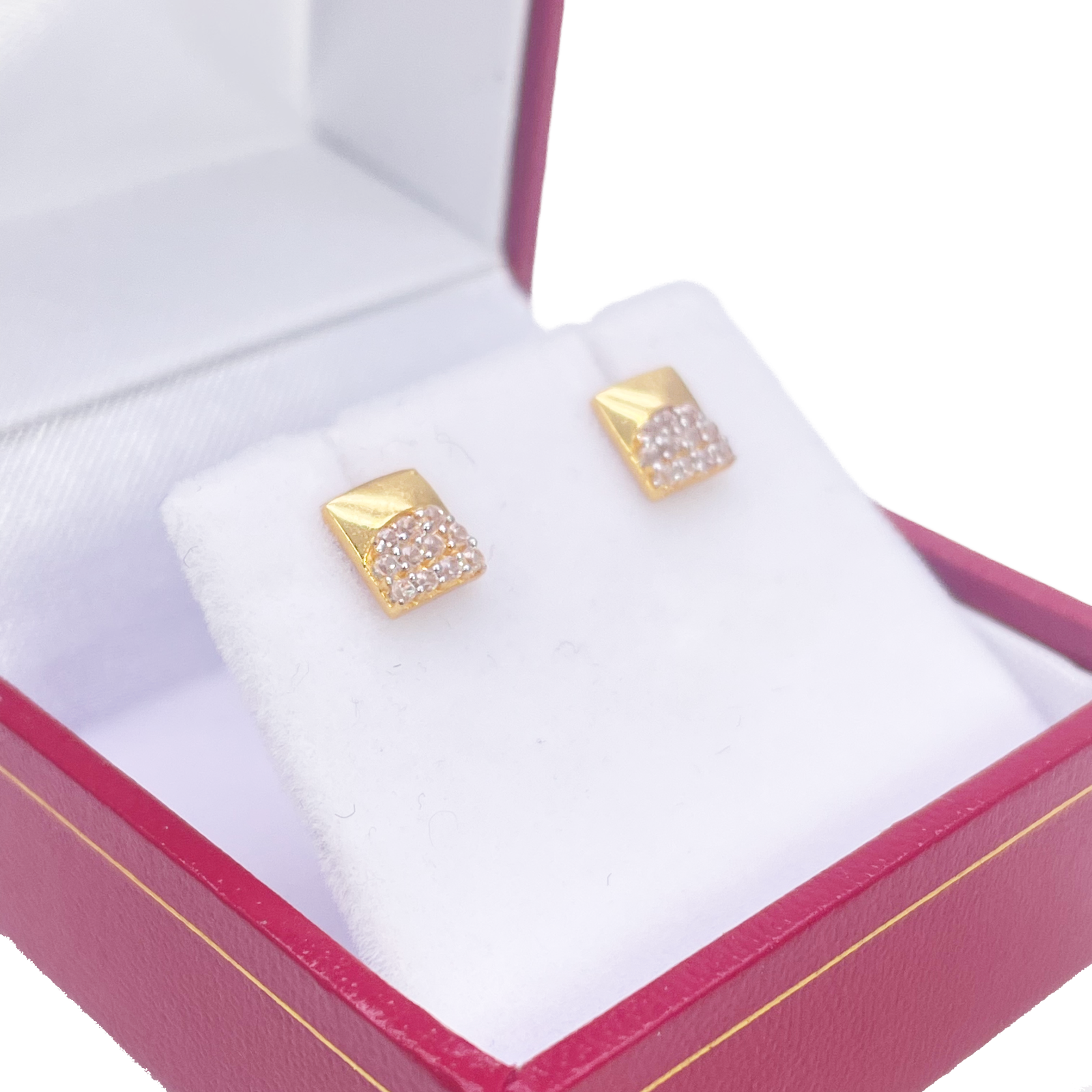 22ct Gold Square Cubic Zirconia Stud High Polished Earrings Sparkle Design 5.5mm 