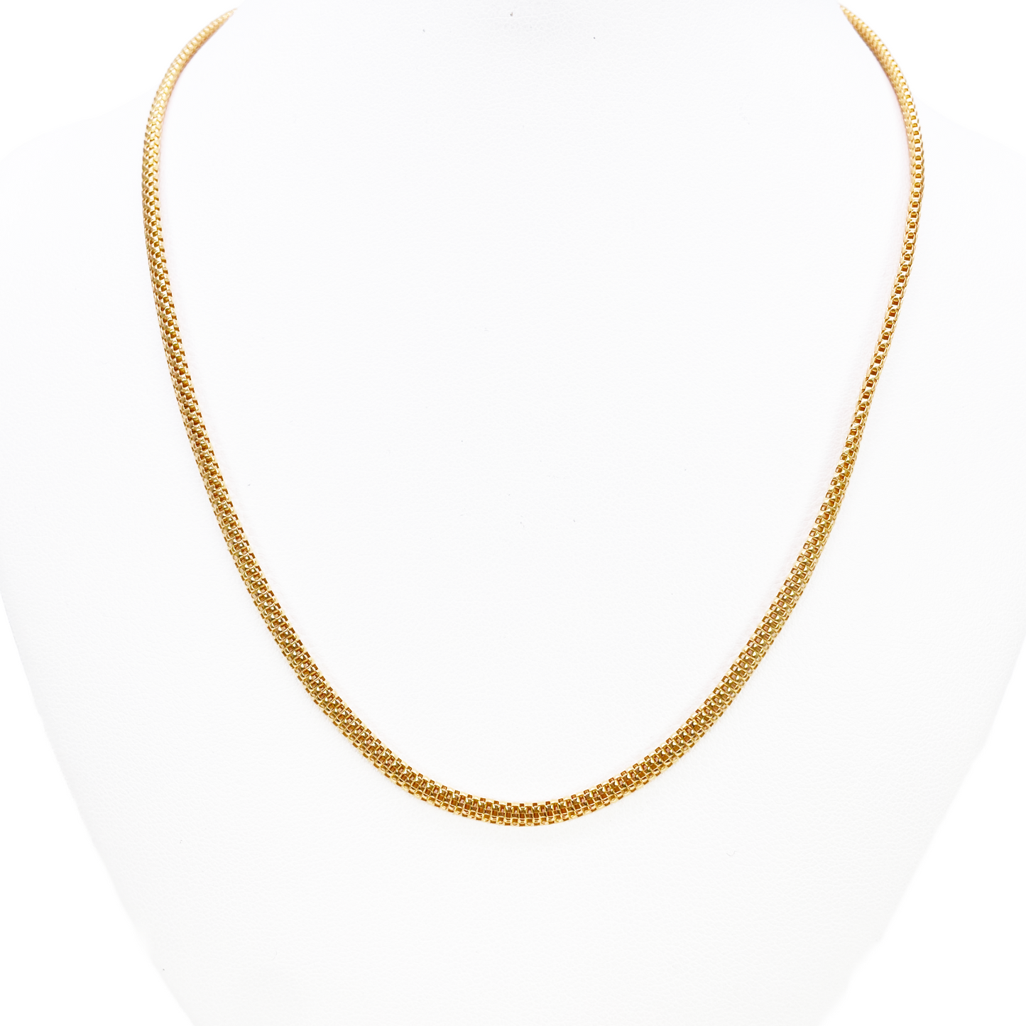 22ct Gold Square Mesh Chain High Polished Flat Necklace 18.5 Inches 3mm Width 