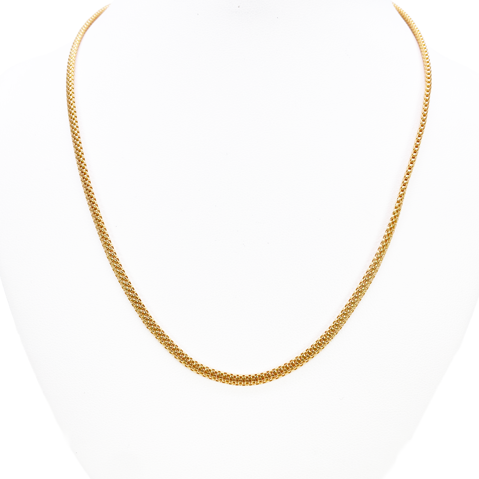22ct Gold Square Mesh Chain High Polished Flat Necklace 18.5 Inches 3mm Width 