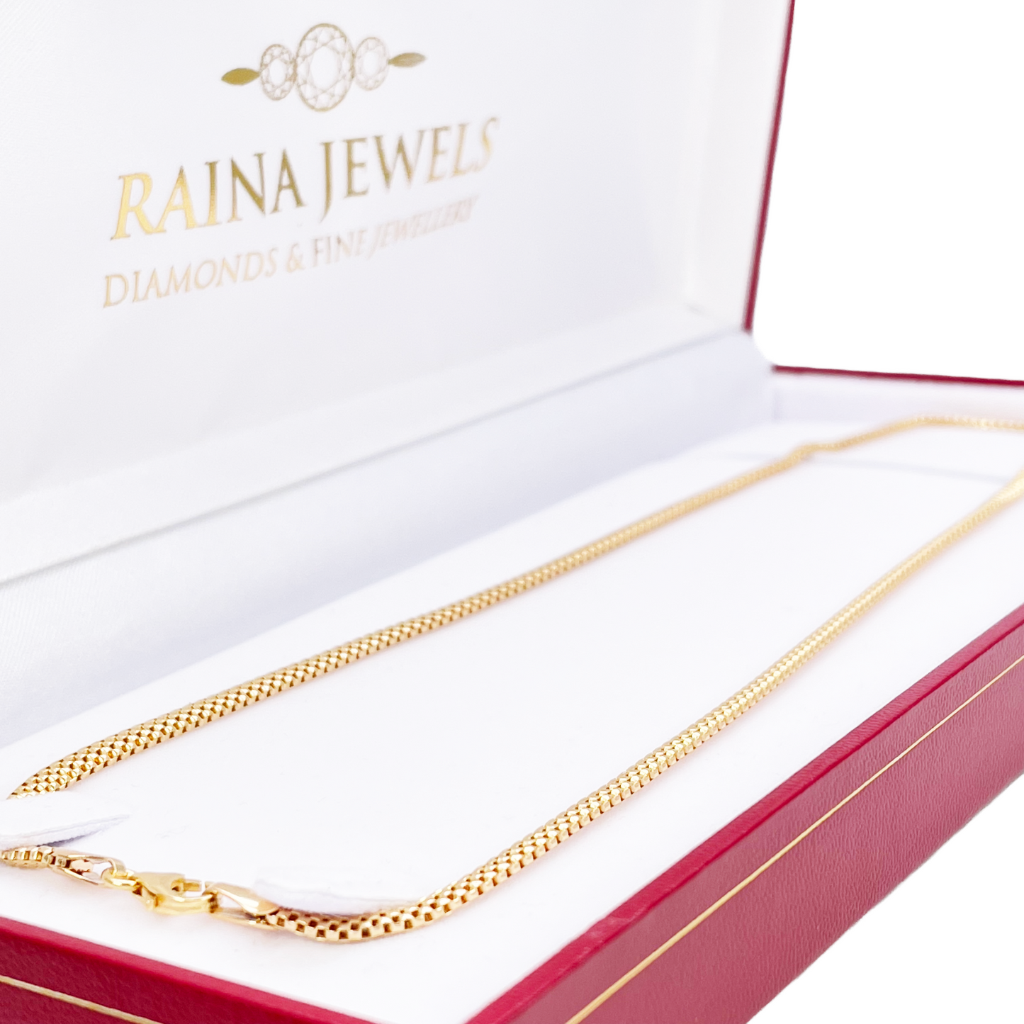 22ct Gold Square Mesh Chain High Polished Flat Necklace 18.5 Inches 3mm Width 