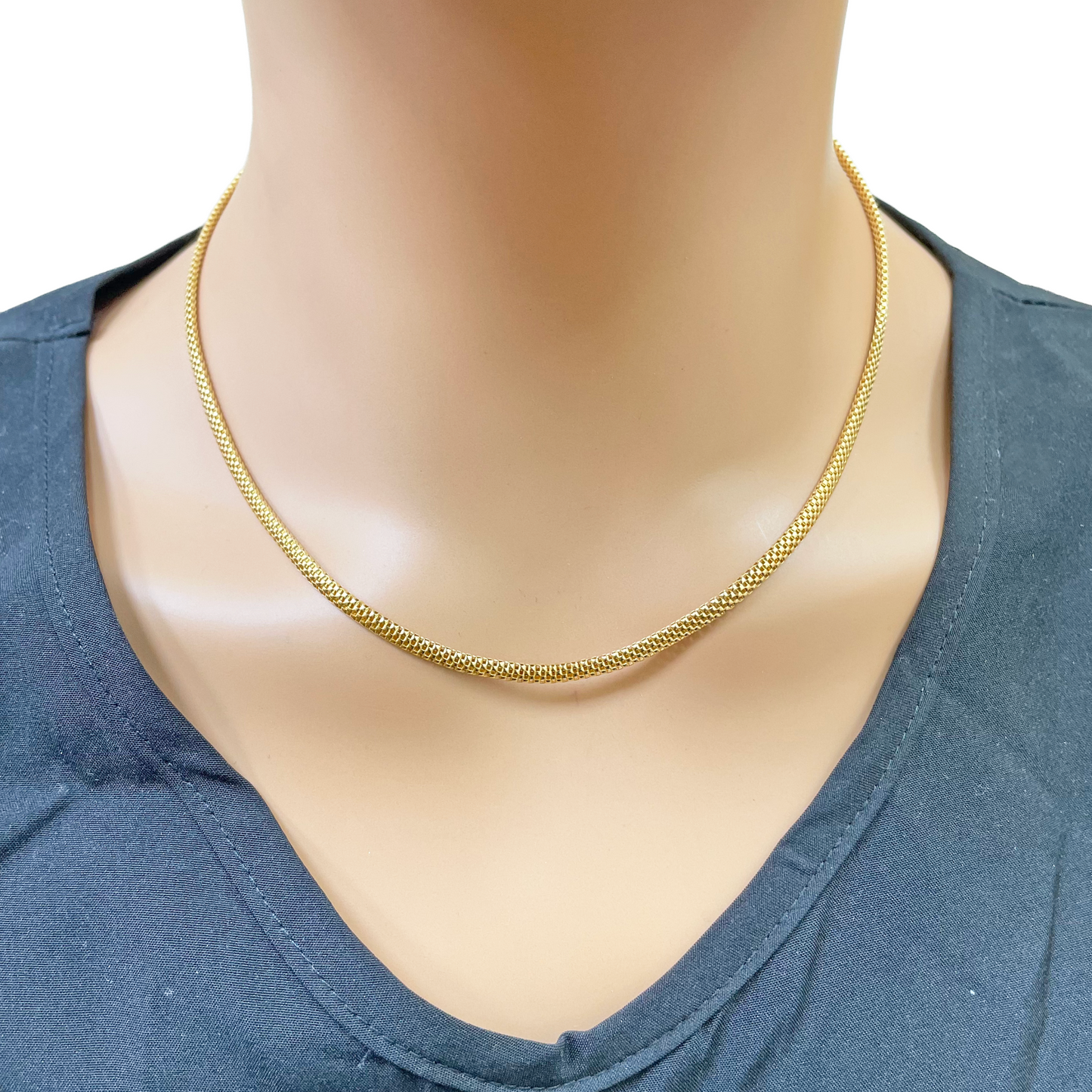 22ct Gold Square Mesh Chain High Polished Flat Necklace 18.5 Inches 3mm Width 
