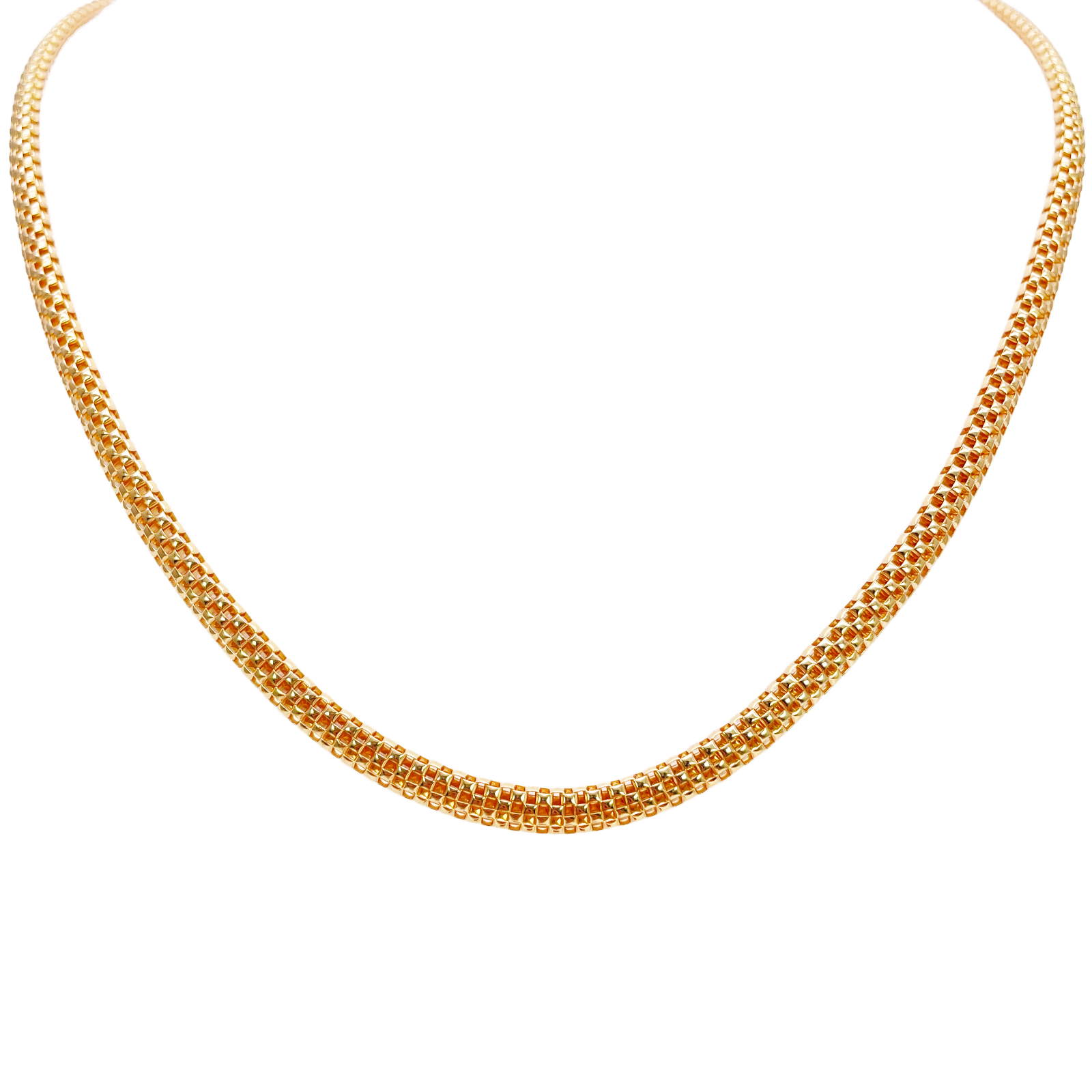 22ct Gold Square Mesh Chain High Polished Flat Necklace 18.5 Inches 4mm Width 