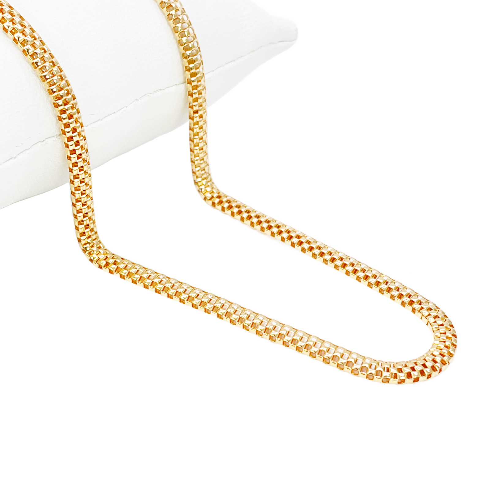 22ct Gold Square Mesh Chain High Polished Flat Necklace 18.5 Inches 4mm Width 