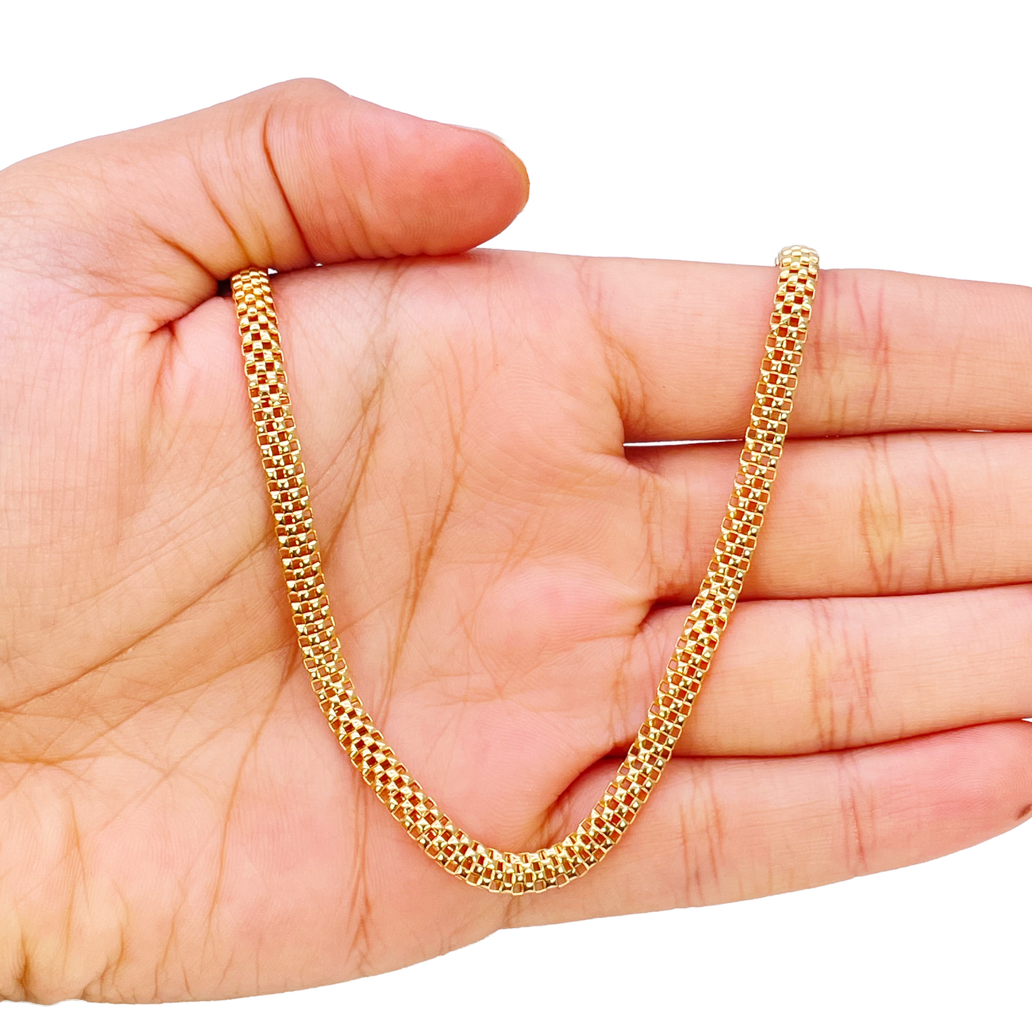 22ct Gold Square Mesh Chain High Polished Flat Necklace 18.5 Inches 4mm Width 