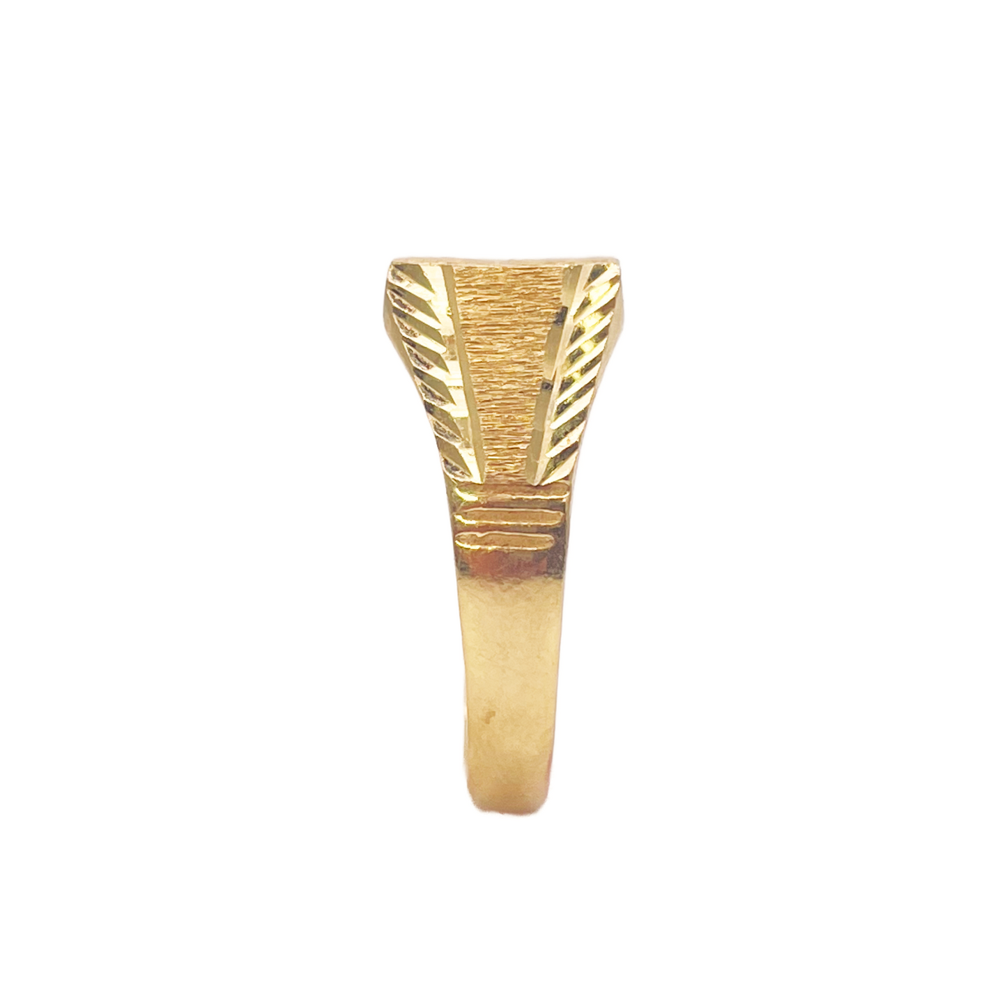 22ct Gold Square Signet Textured & High Polished Diamond Cut Ring 8.4mm Width 