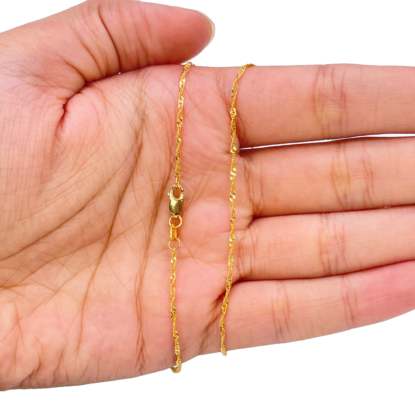 22ct Gold Twisted Chain Lightweight Fancy Ripple Necklace 16 Inches 1mm Width 