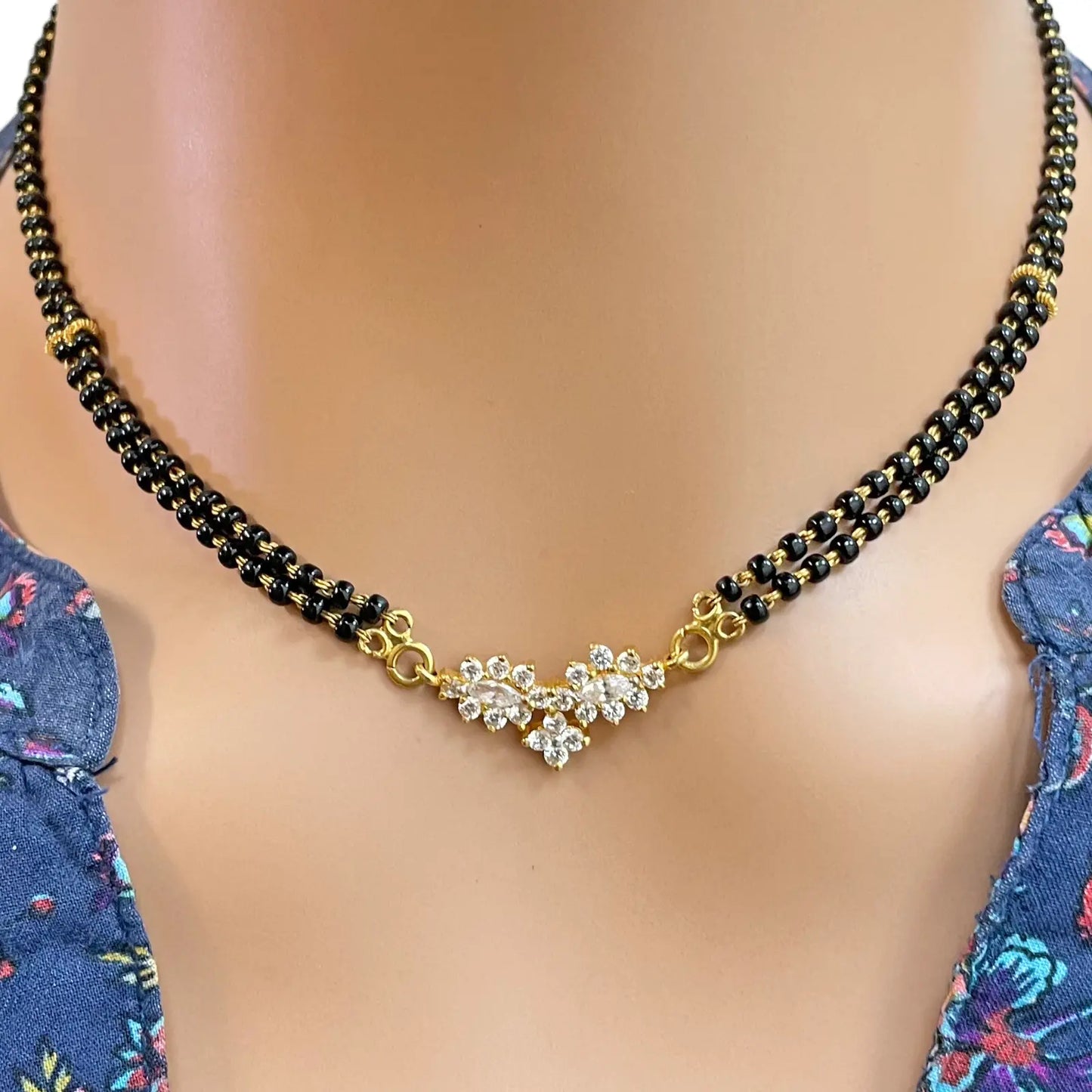 22ct Yellow Gold 2 Strand Sparkly Beaded Mangalsutra Necklace 16Inches  Mangalsutra Chains