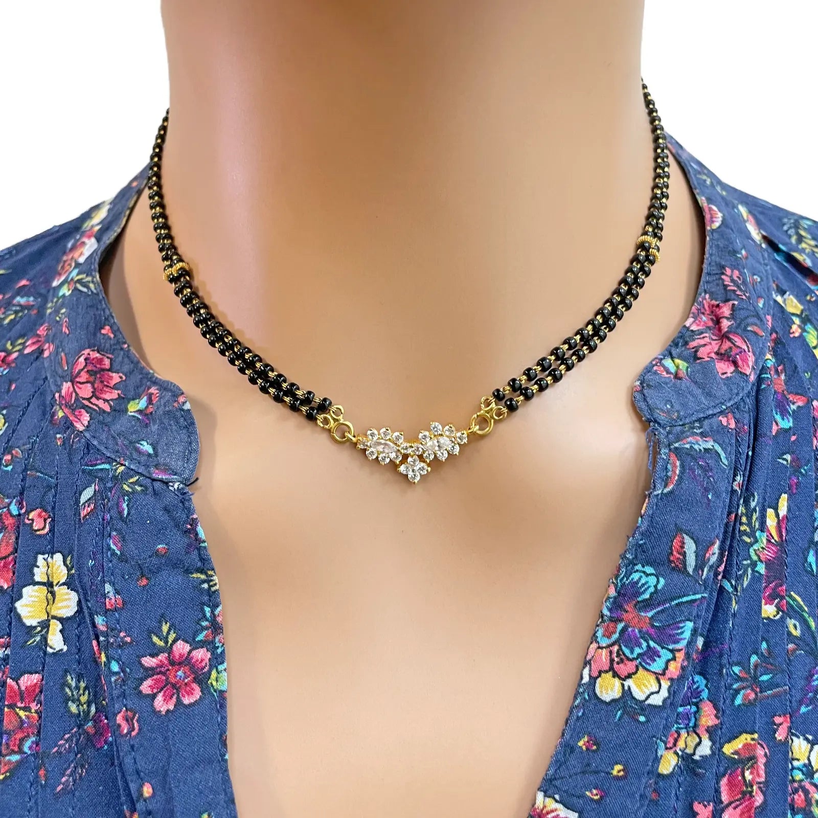 22ct Yellow Gold 2 Strand Sparkly Beaded Mangalsutra Necklace 16Inches  Mangalsutra Chains