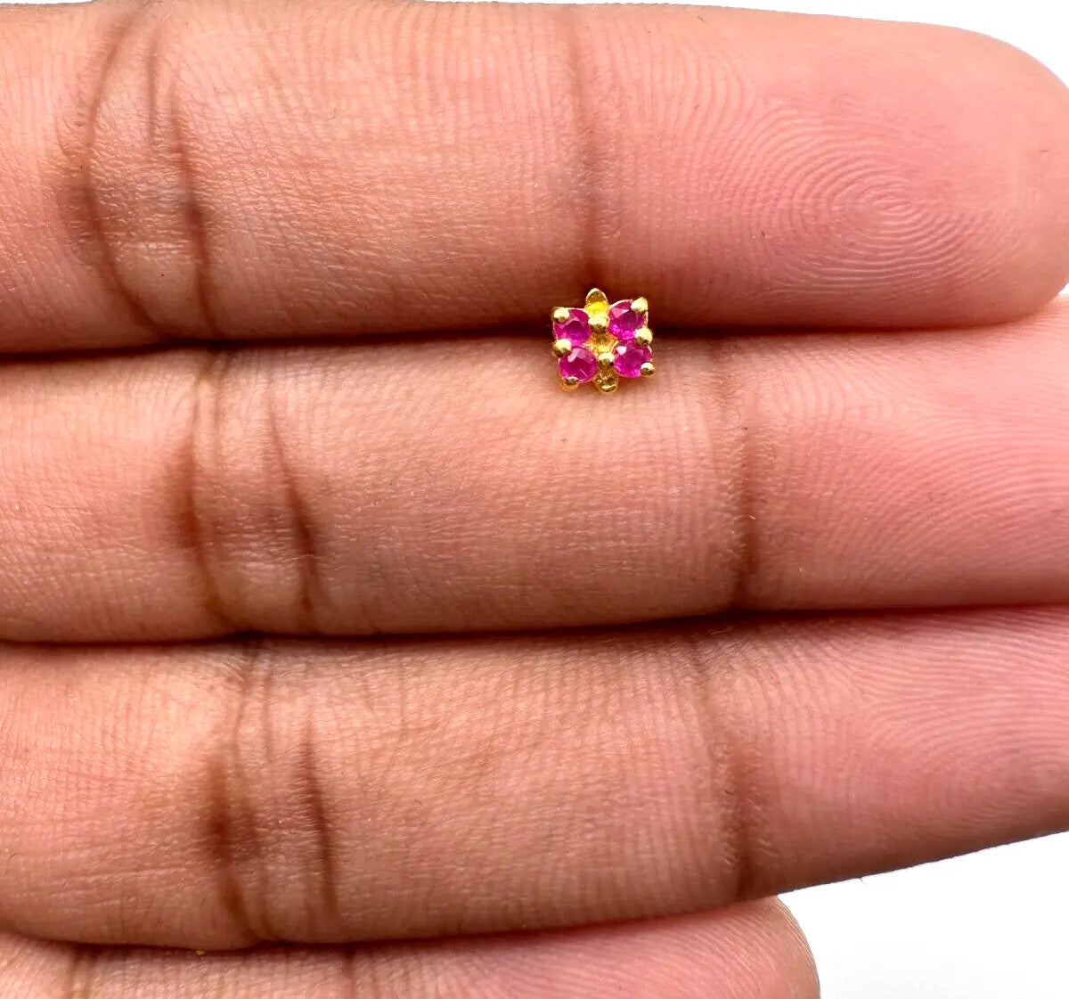 22ct Yellow Gold 4 Stone Ruby Square Nose Pin Stud 