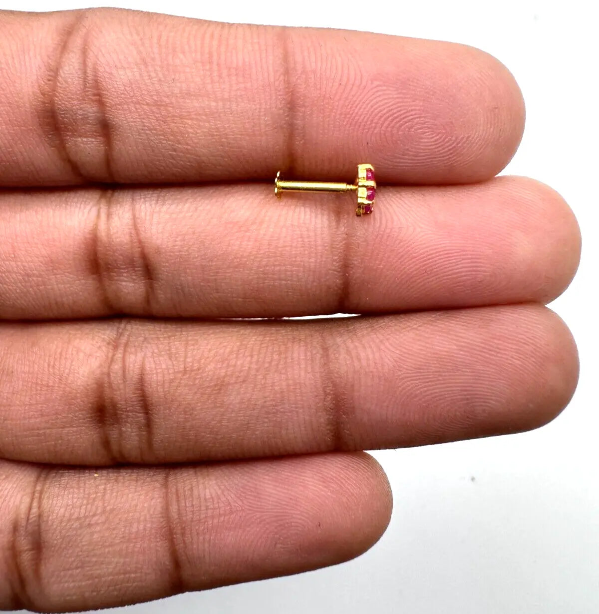 22ct Yellow Gold 4 Stone Ruby Square Nose Pin Stud 