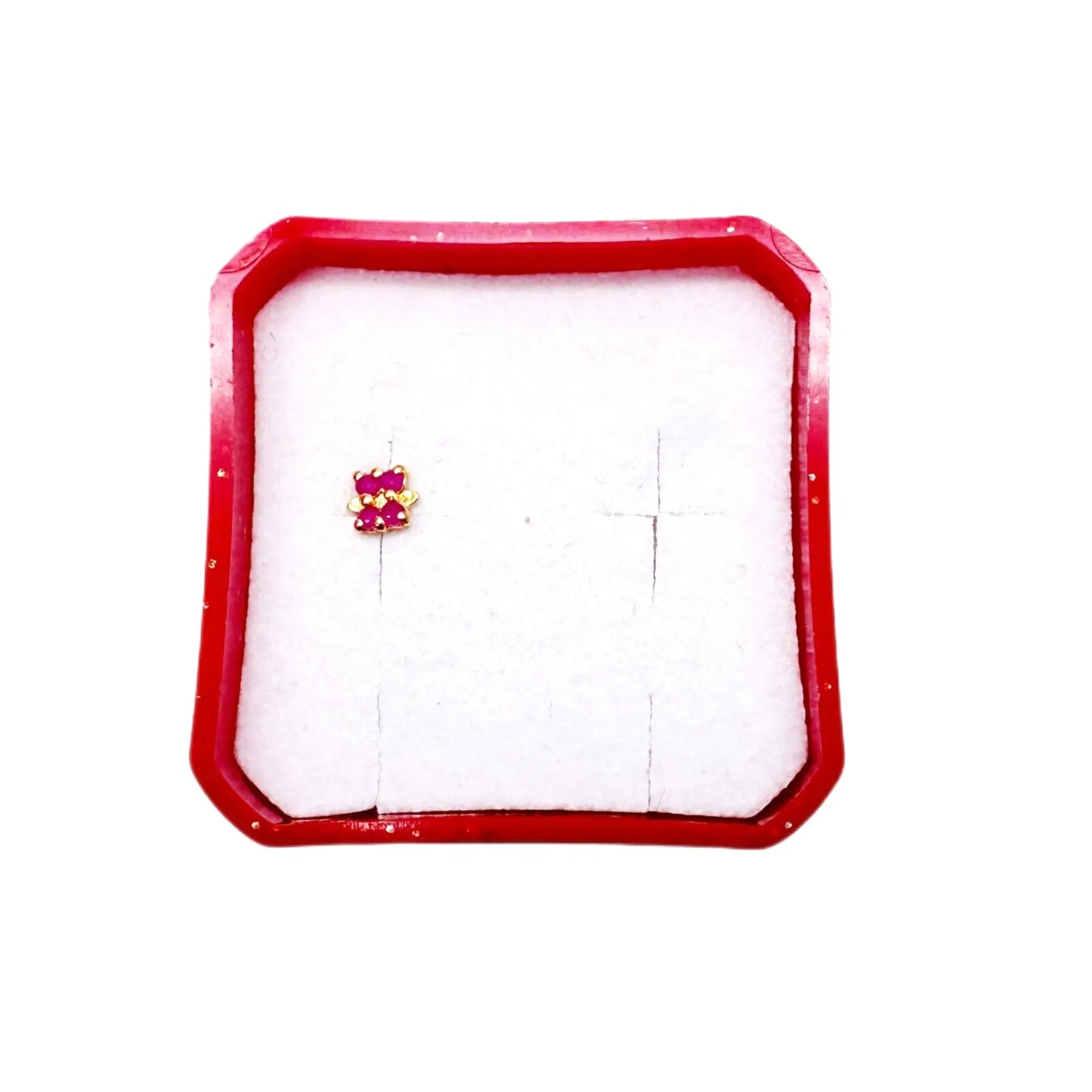 22ct Yellow Gold 4 Stone Ruby Square Nose Pin Stud 