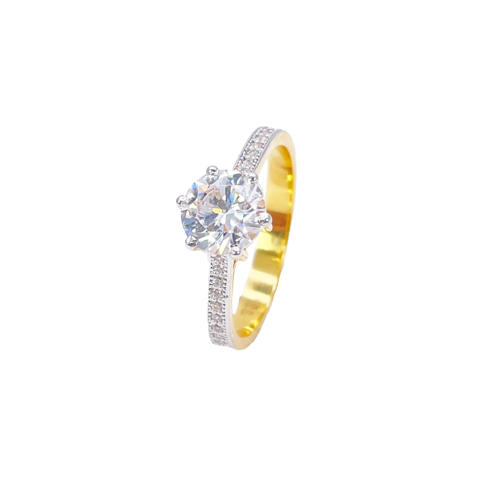 22ct Yellow Gold 6-Claw Cubic Zirconia Solitaire Ring 8 mm Width 