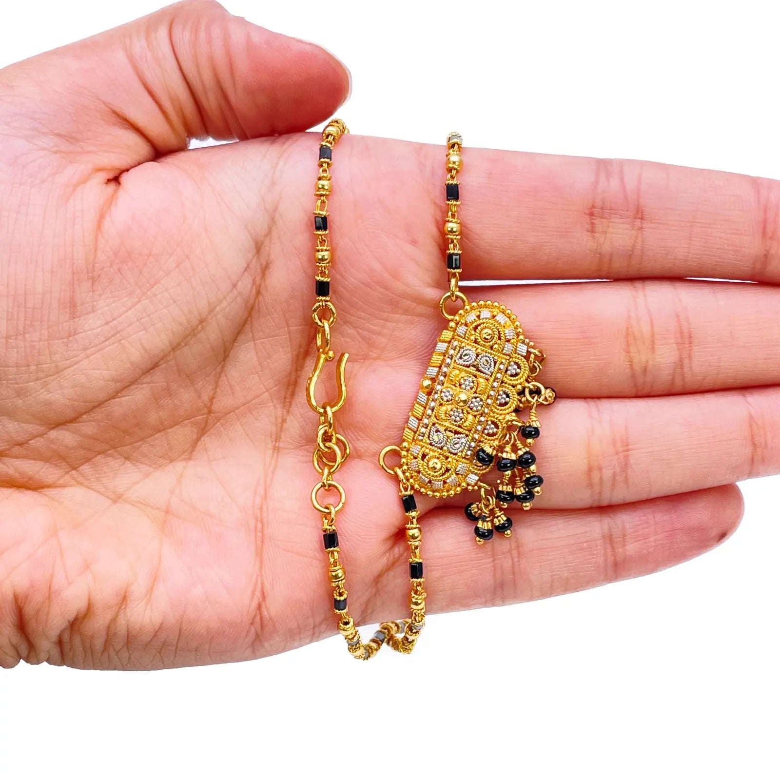 22ct Yellow Gold A Beautiful Two-Tone Traditional Indian Mangalsutra 16 inches  Mangalsutra Chains