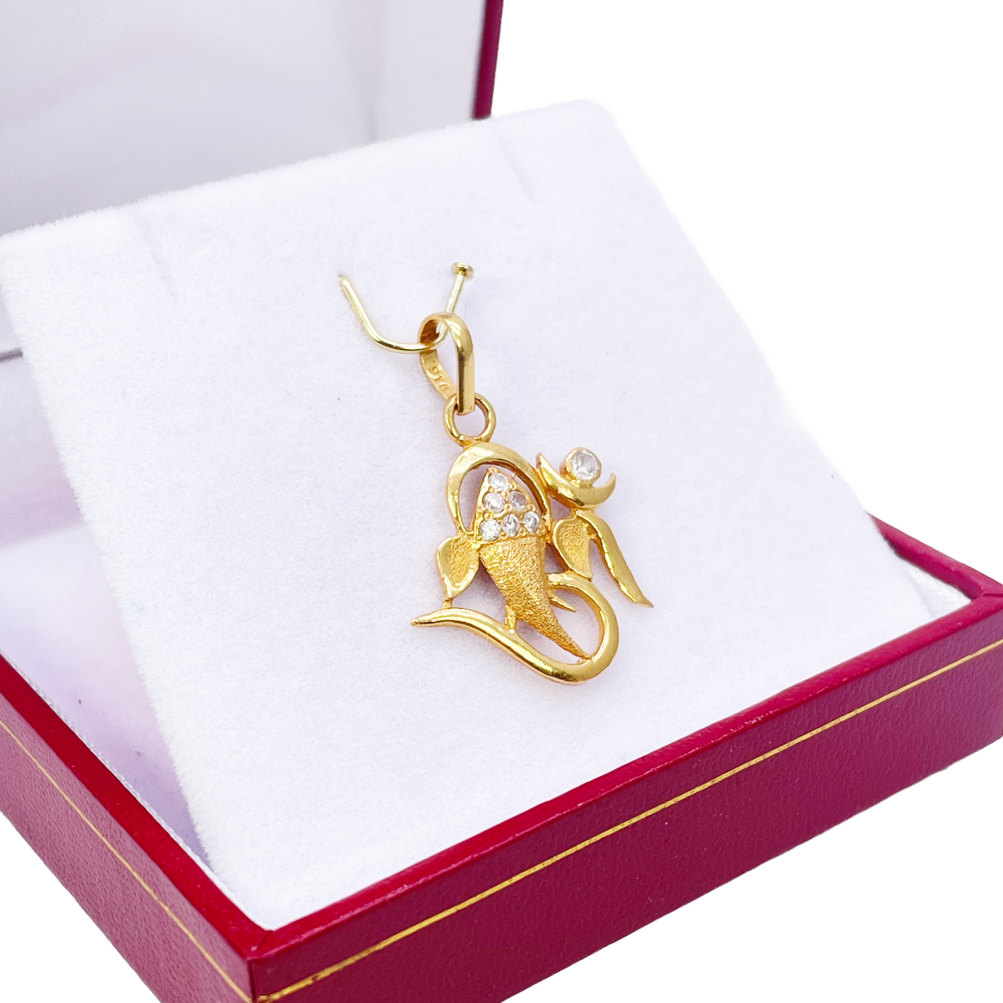 22ct Yellow Gold Beautiful High Polished & Matt Ganesha Pendant 22mm Length  Pendant