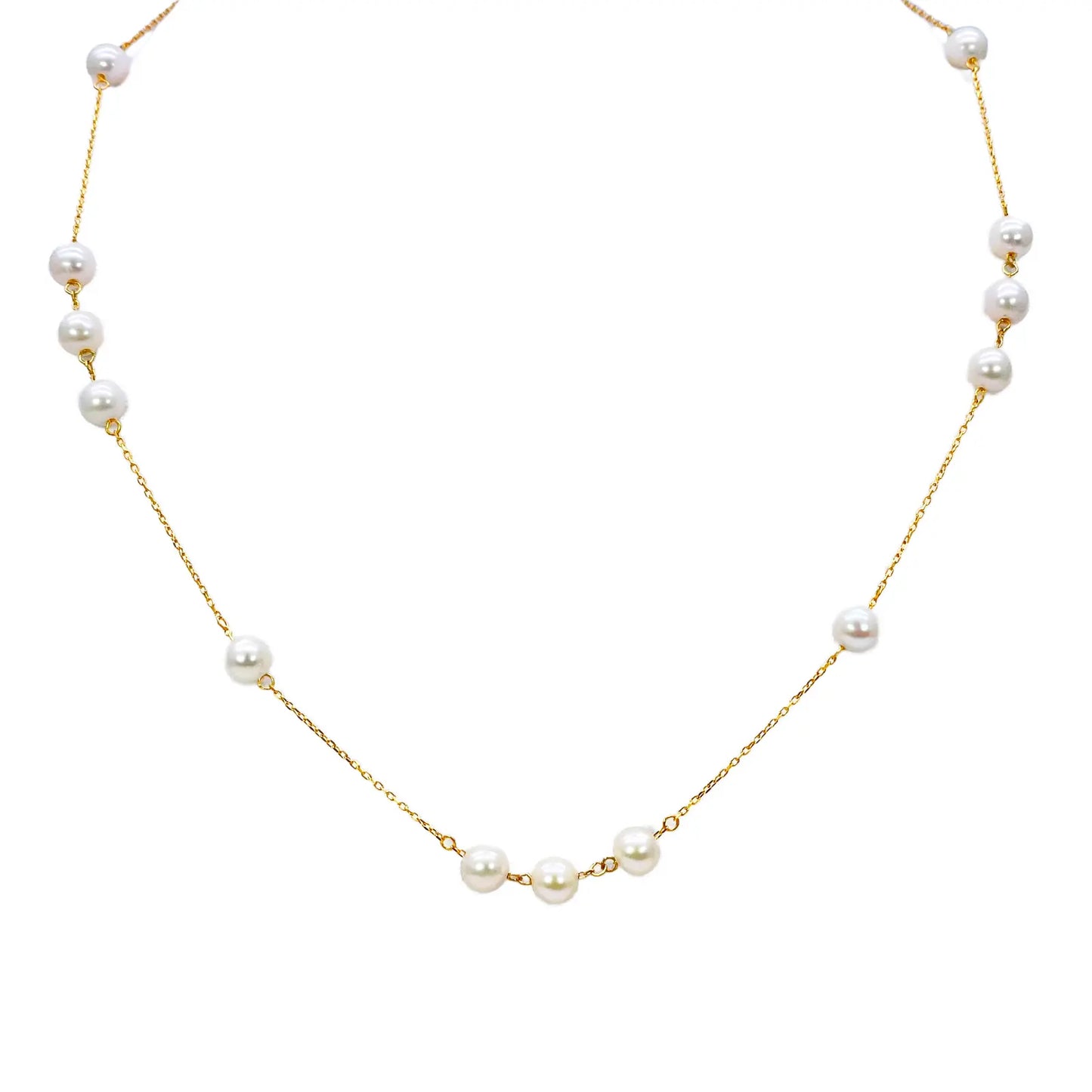 22ct Yellow Gold Beautiful Ladies Freshwater Pearl Necklace 16'' inches 