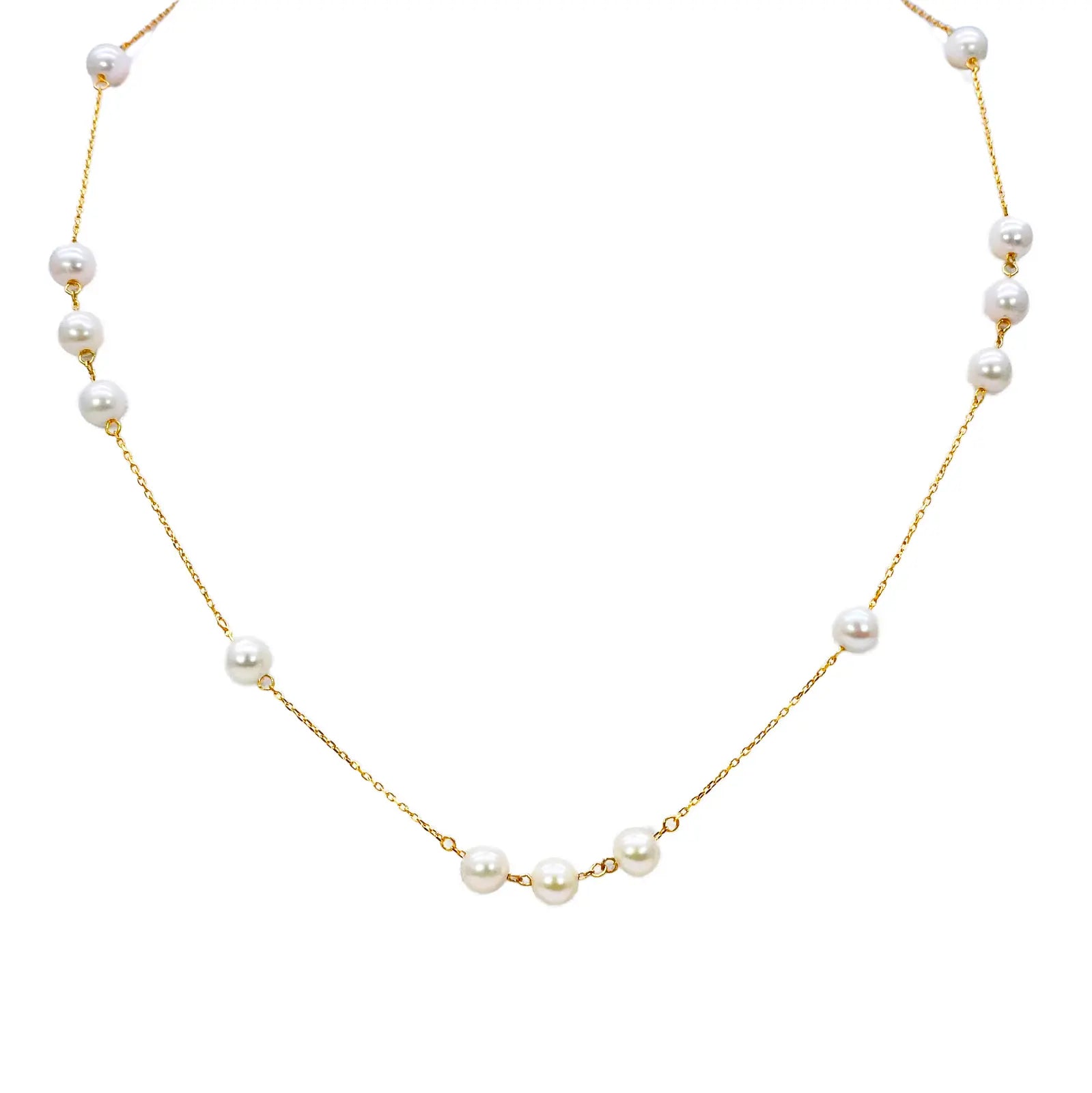 22ct Yellow Gold Beautiful Ladies Freshwater Pearl Necklace 16'' inches 