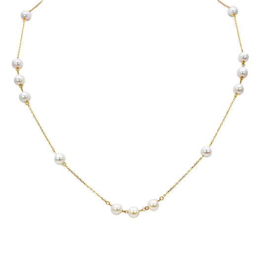 22ct Yellow Gold Beautiful Ladies Freshwater Pearl Necklace 16'' inches 