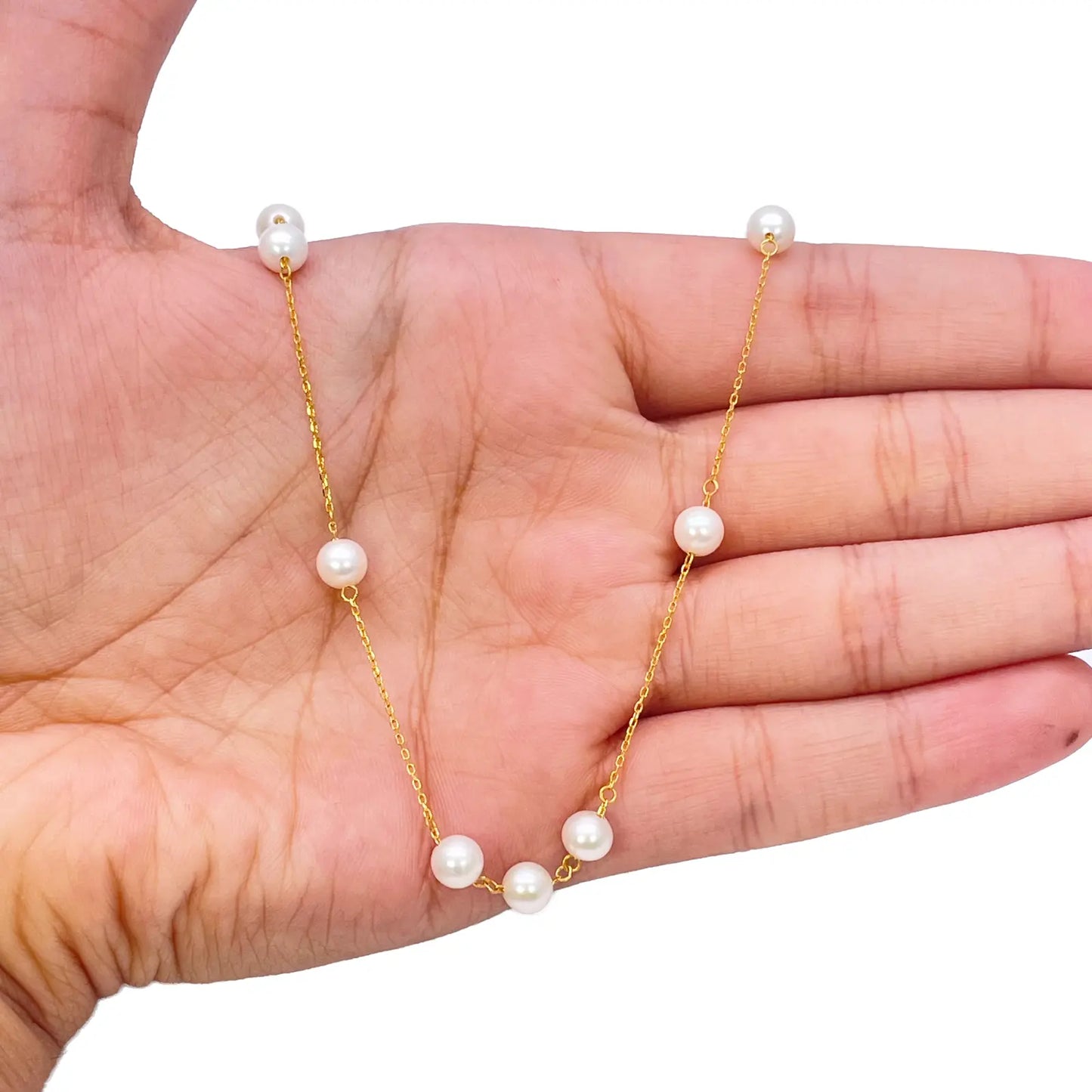 22ct Yellow Gold Beautiful Ladies Freshwater Pearl Necklace 16'' inches 