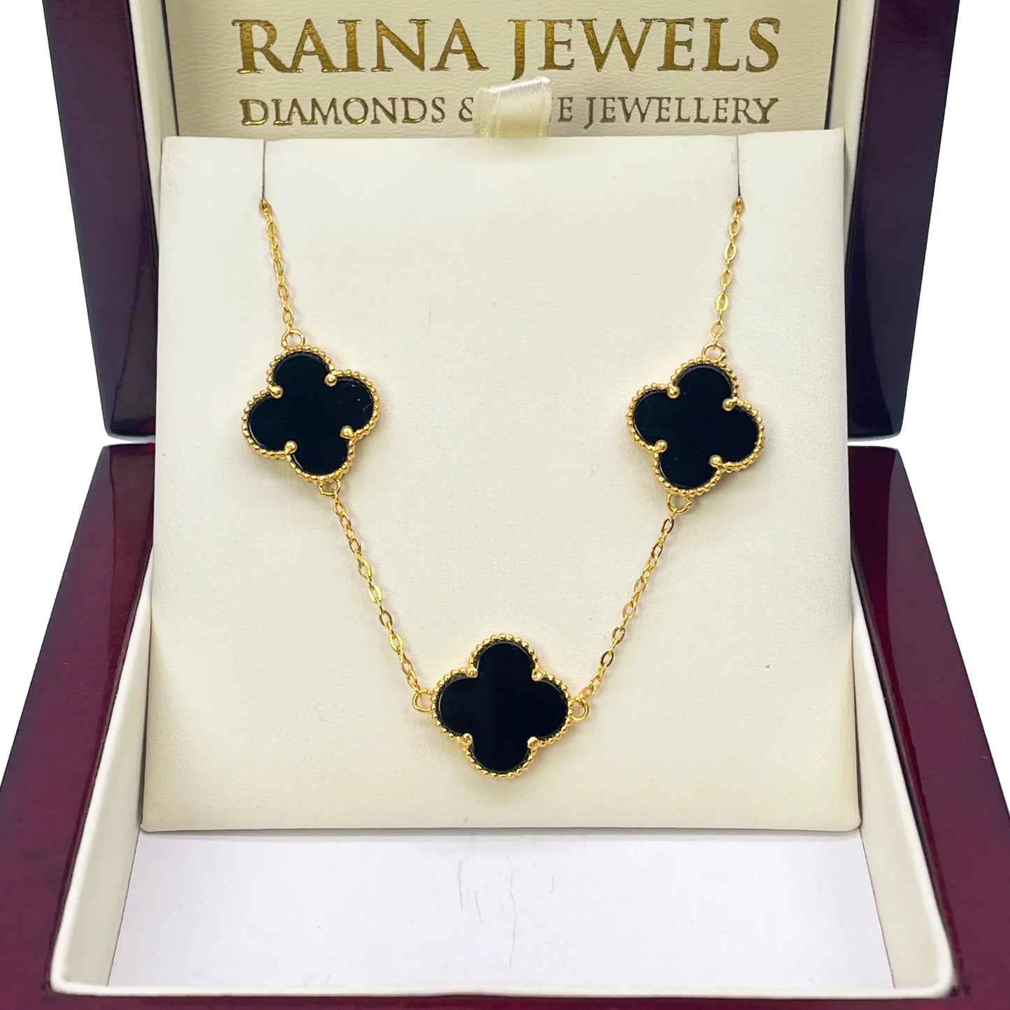 22ct Yellow Gold Black Onyx Clover Necklace 18 Inches  Diamond Bracelets