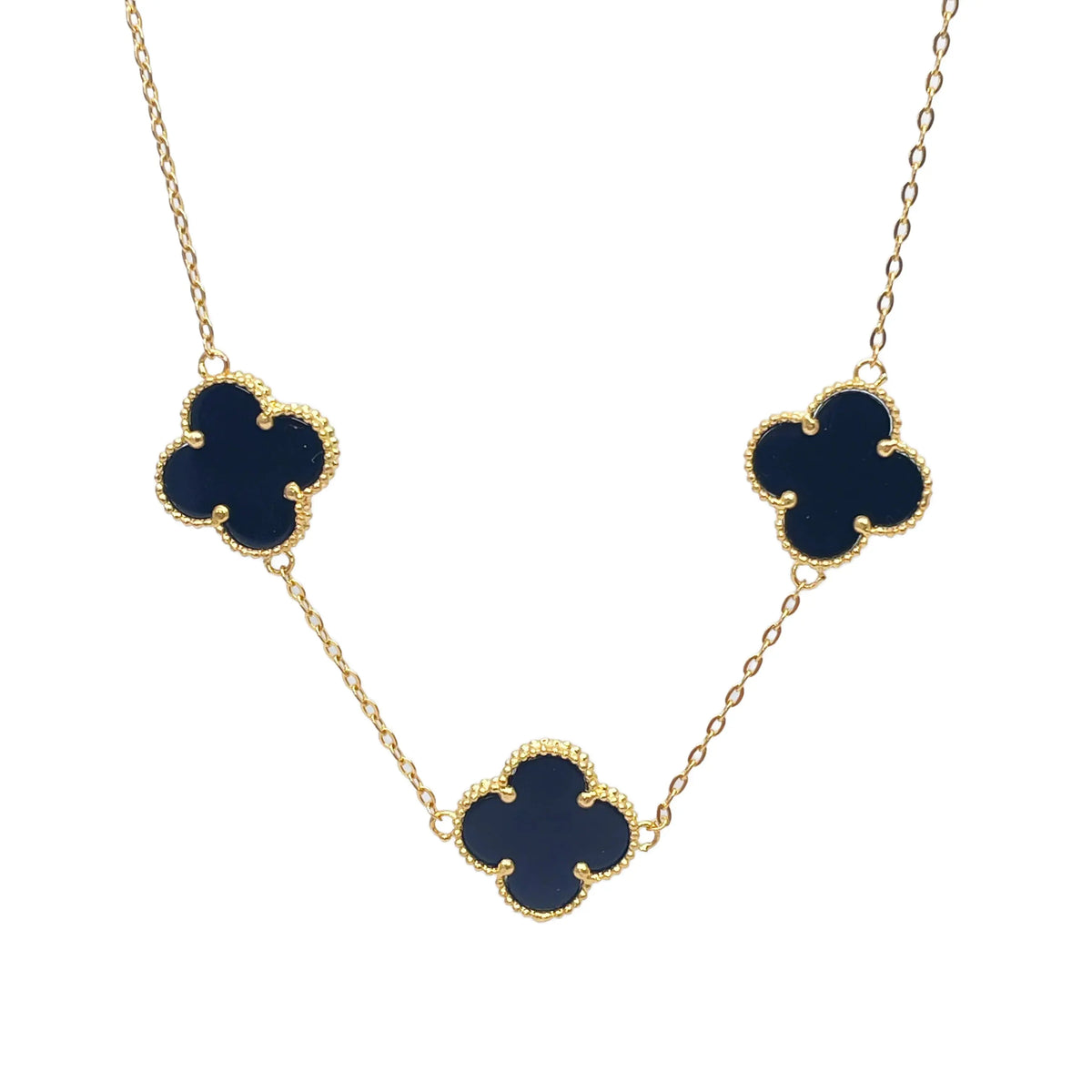 22ct Yellow Gold Black Onyx Clover Necklace 15