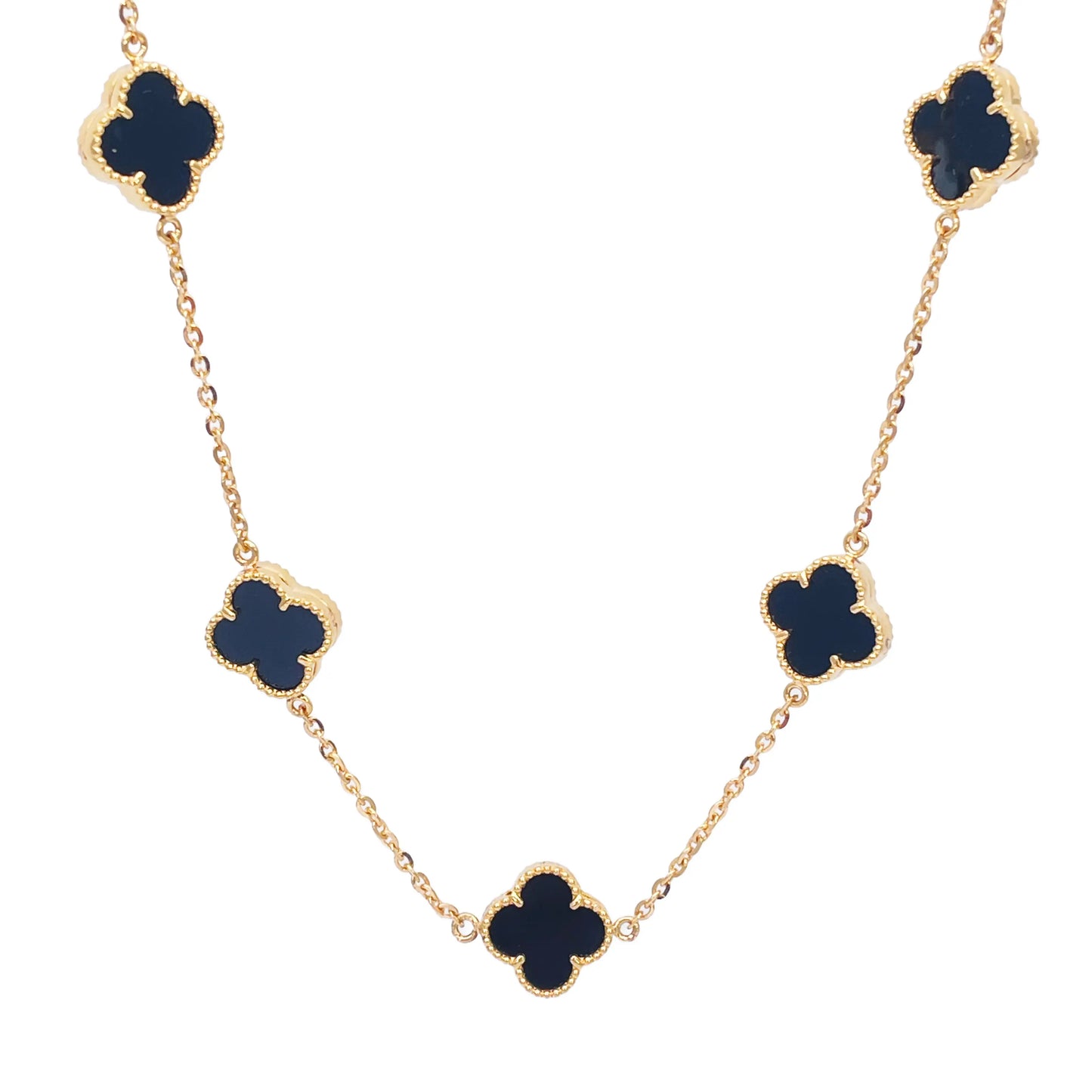 22ct Yellow Gold Black Onyx Clover Necklace 18 Inches  Diamond Bracelets