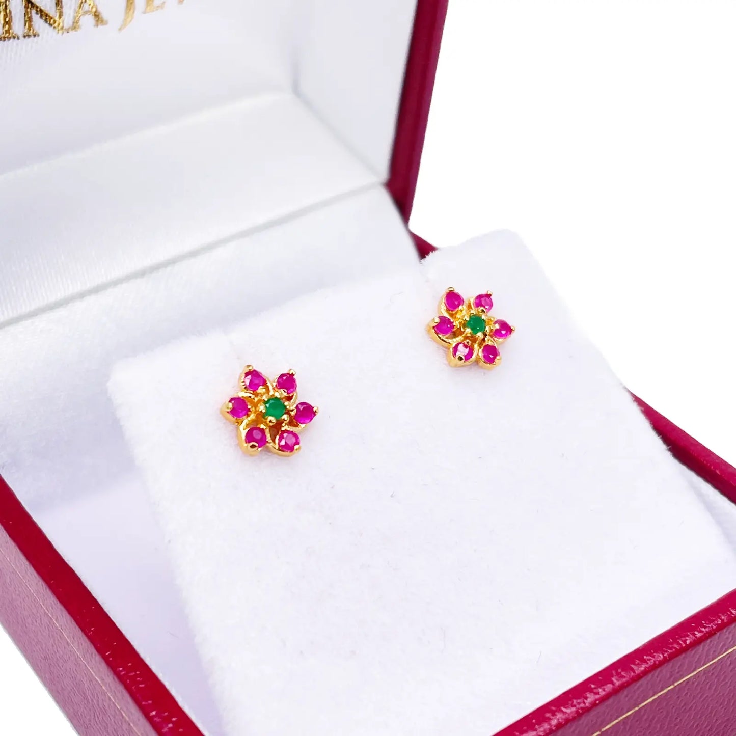 22ct Yellow Gold Children's Beautiful Flower Shaped Small Gemstone Stud Earrings 