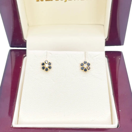 22ct Yellow Gold Children's Black Cubic Zirconia Floral Stud Earrings 5mm 