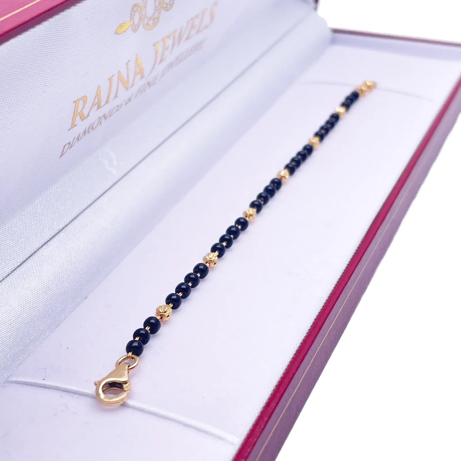 22ct Yellow Gold Children's Bracelet Black & Diamond Cut Gold Beads (Maniya/Manka/Nazariya) 
