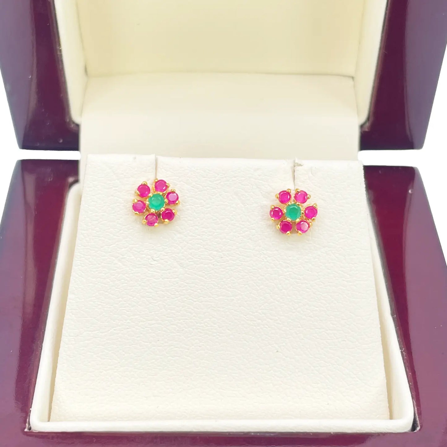 22ct Yellow Gold Children's Flower Shaped Small Gemstone Stud Earrings 