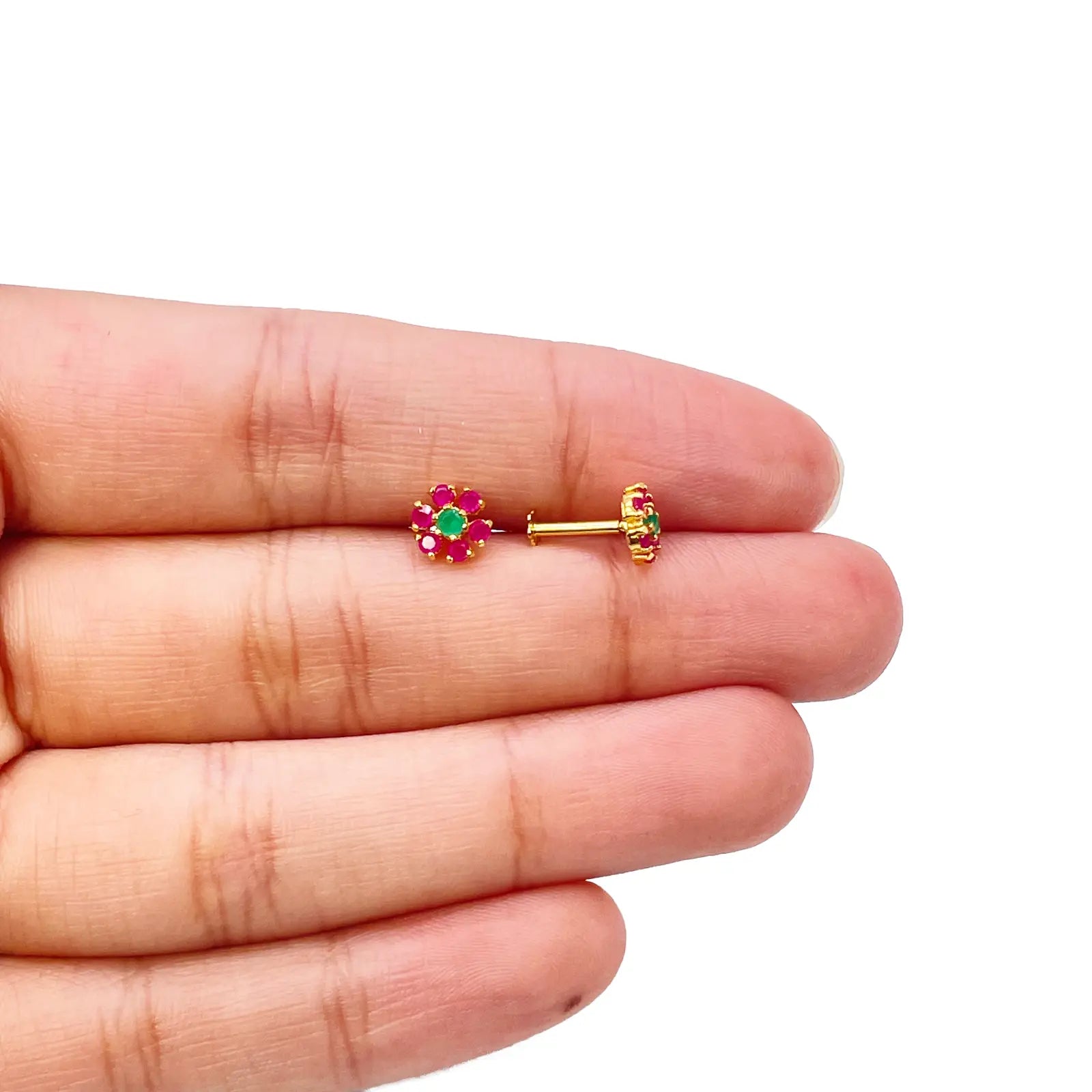 22ct Yellow Gold Children's Flower Shaped Small Gemstone Stud Earrings 