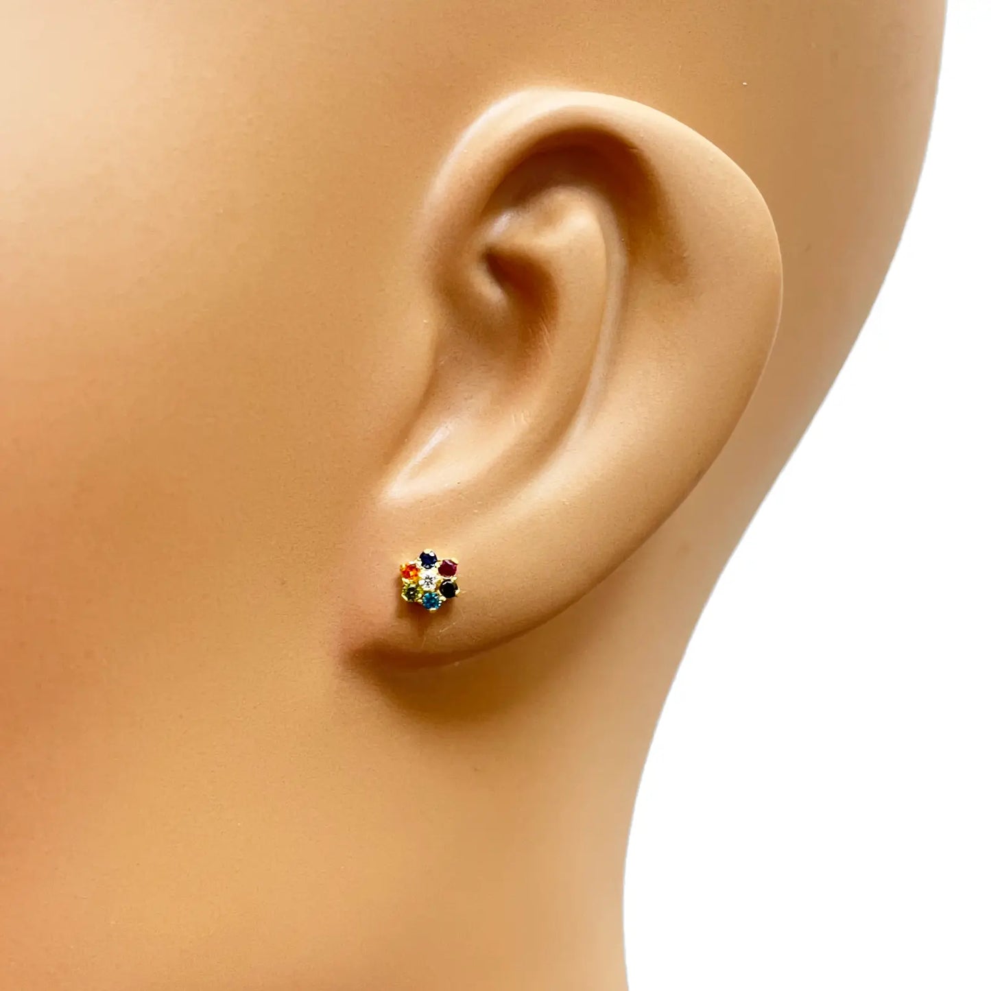 22ct Yellow Gold Children's Multicoloured Cubic Zirconia Floral Stud Earrings 5mm 