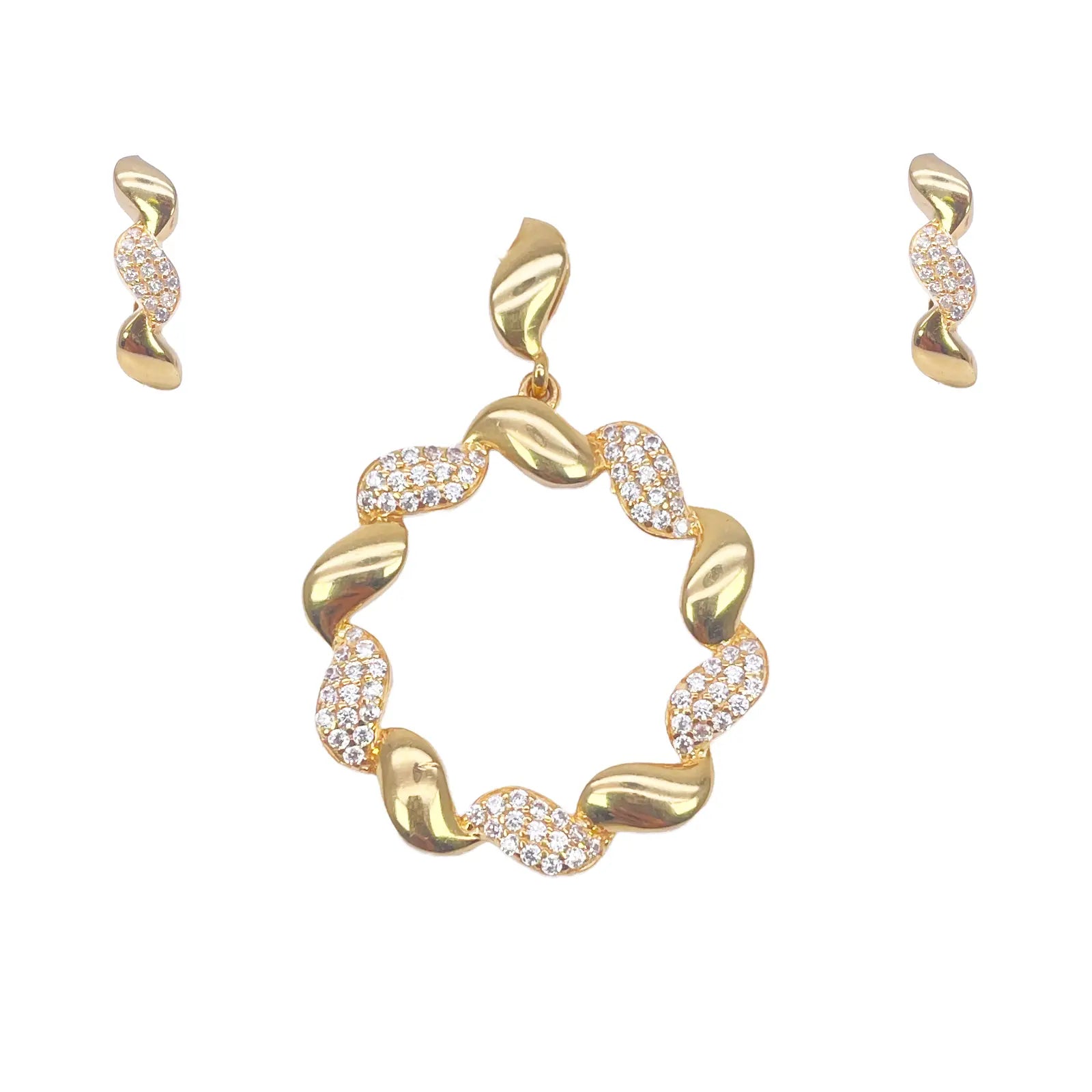 22ct Yellow Gold Circle Of Life Leaf Pendant & Matching Leaf Earrings Set 