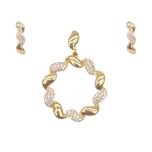 22ct Yellow Gold Circle Of Life Leaf Pendant & Matching Leaf Earrings Set 