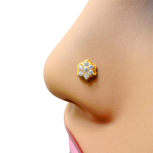 22ct Yellow Gold Cubic Zirconia Cluster Floral Nose Stud 
