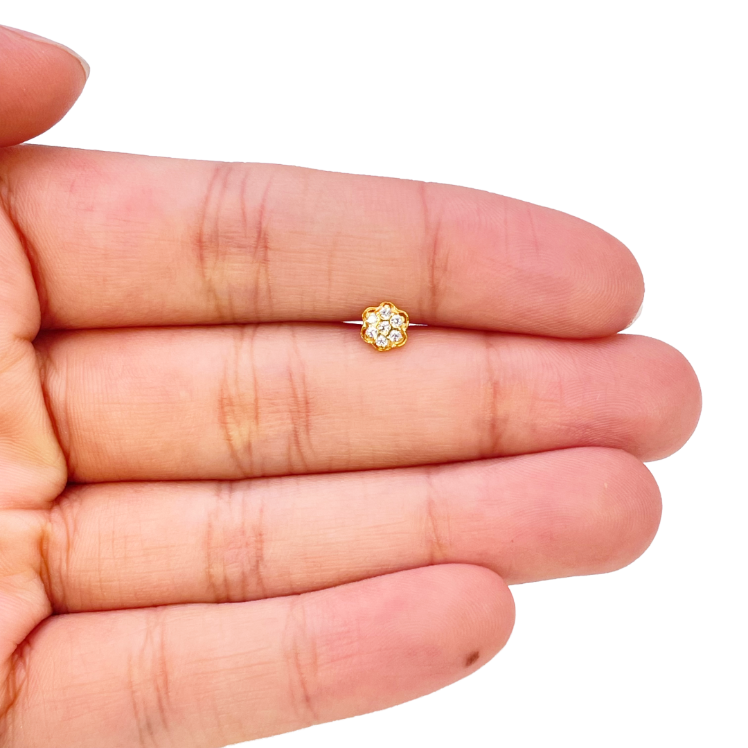 22ct Yellow Gold Cubic Zirconia Cluster Floral Nose Stud 