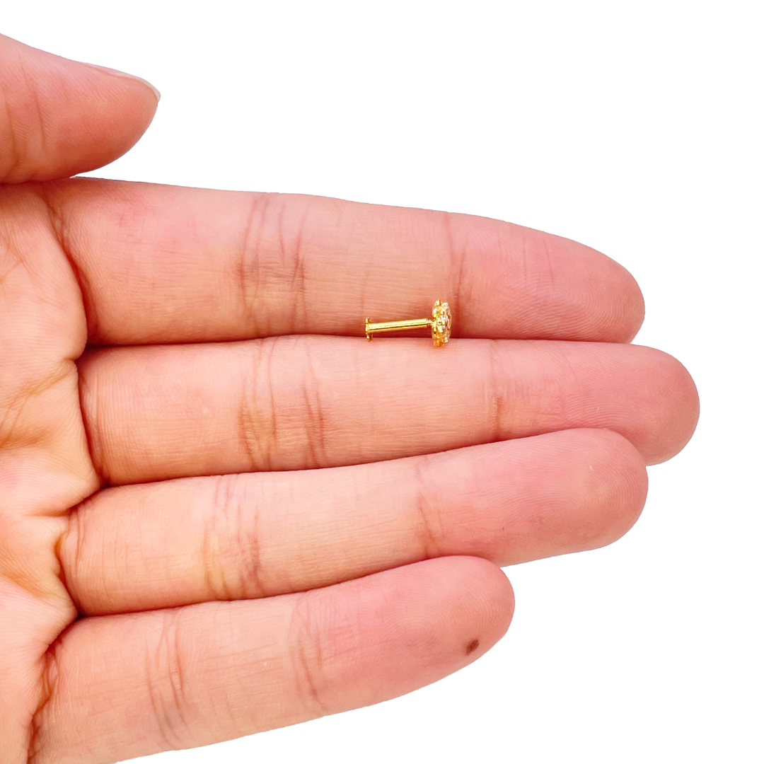 22ct Yellow Gold Cubic Zirconia Cluster Floral Nose Stud 