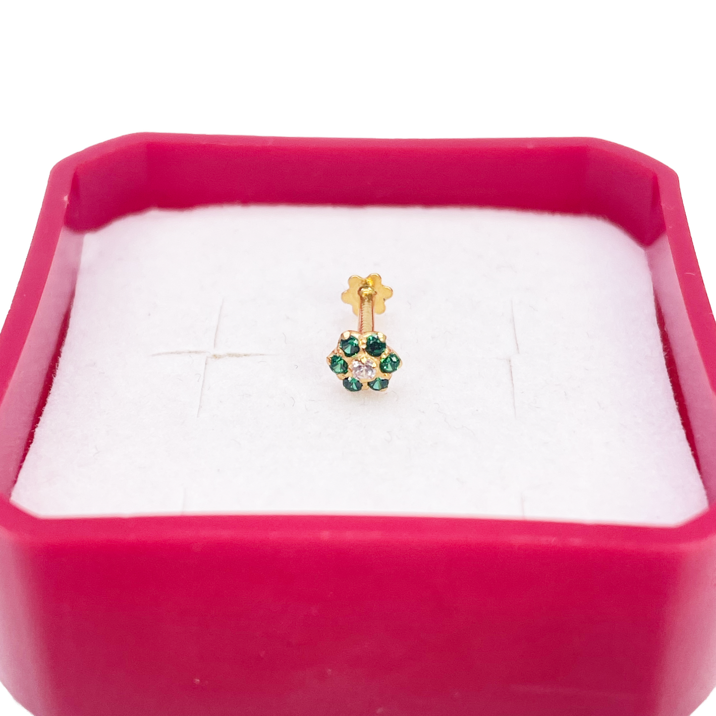 22ct Yellow Gold Cubic Zirconia Floral Green Stone Nose Pin/Stud 4mm Width 