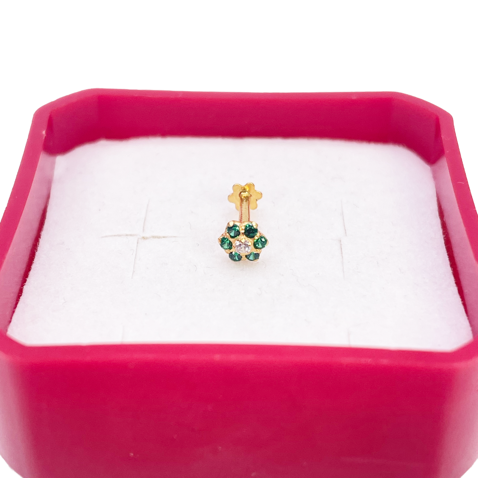 22ct Yellow Gold Cubic Zirconia Floral Green Stone Nose Pin/Stud 4mm Width 