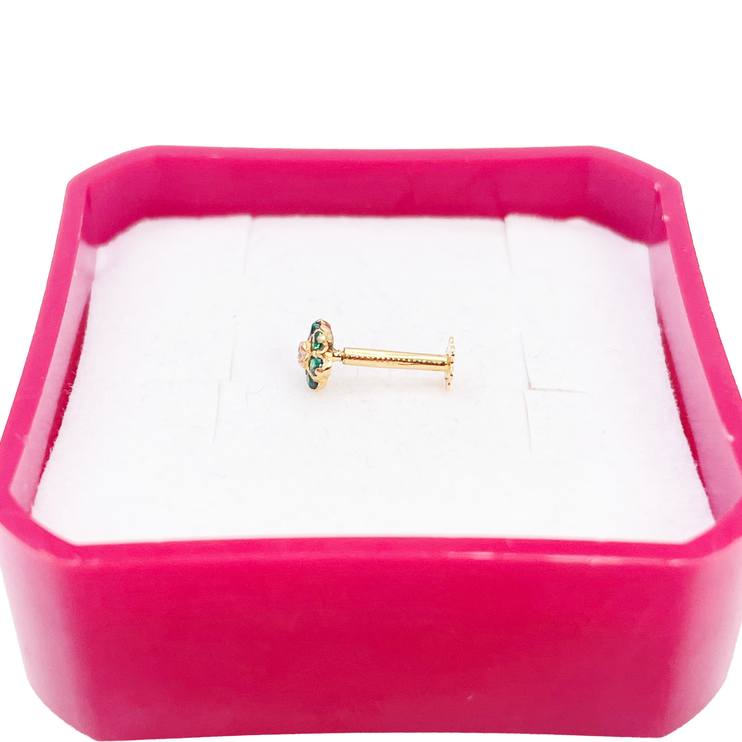 22ct Yellow Gold Cubic Zirconia Floral Green Stone Nose Pin/Stud 4mm Width 