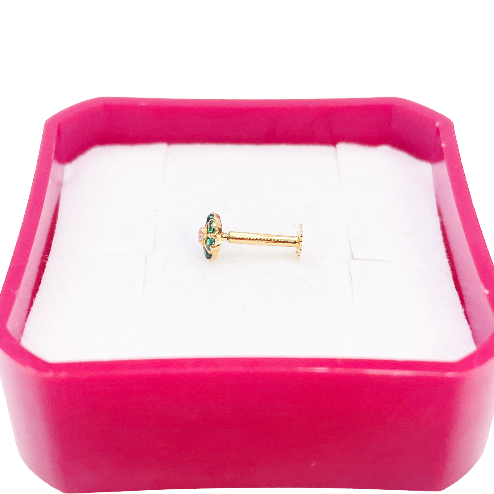 22ct Yellow Gold Cubic Zirconia Floral Green Stone Nose Pin/Stud 4mm Width 