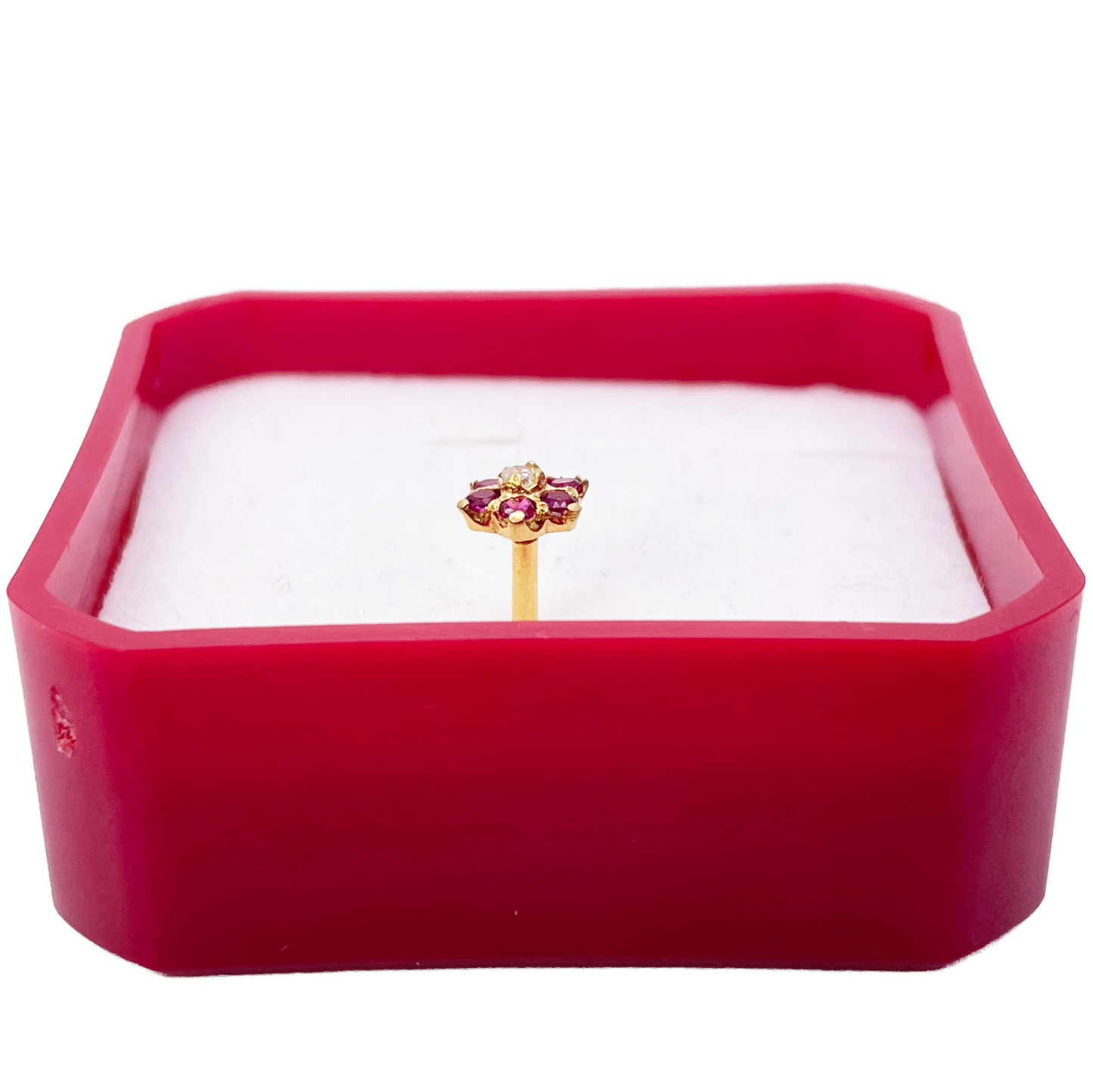 22ct Yellow Gold Cubic Zirconia Floral Red Stone Nose Pin/Stud 4mm Width 