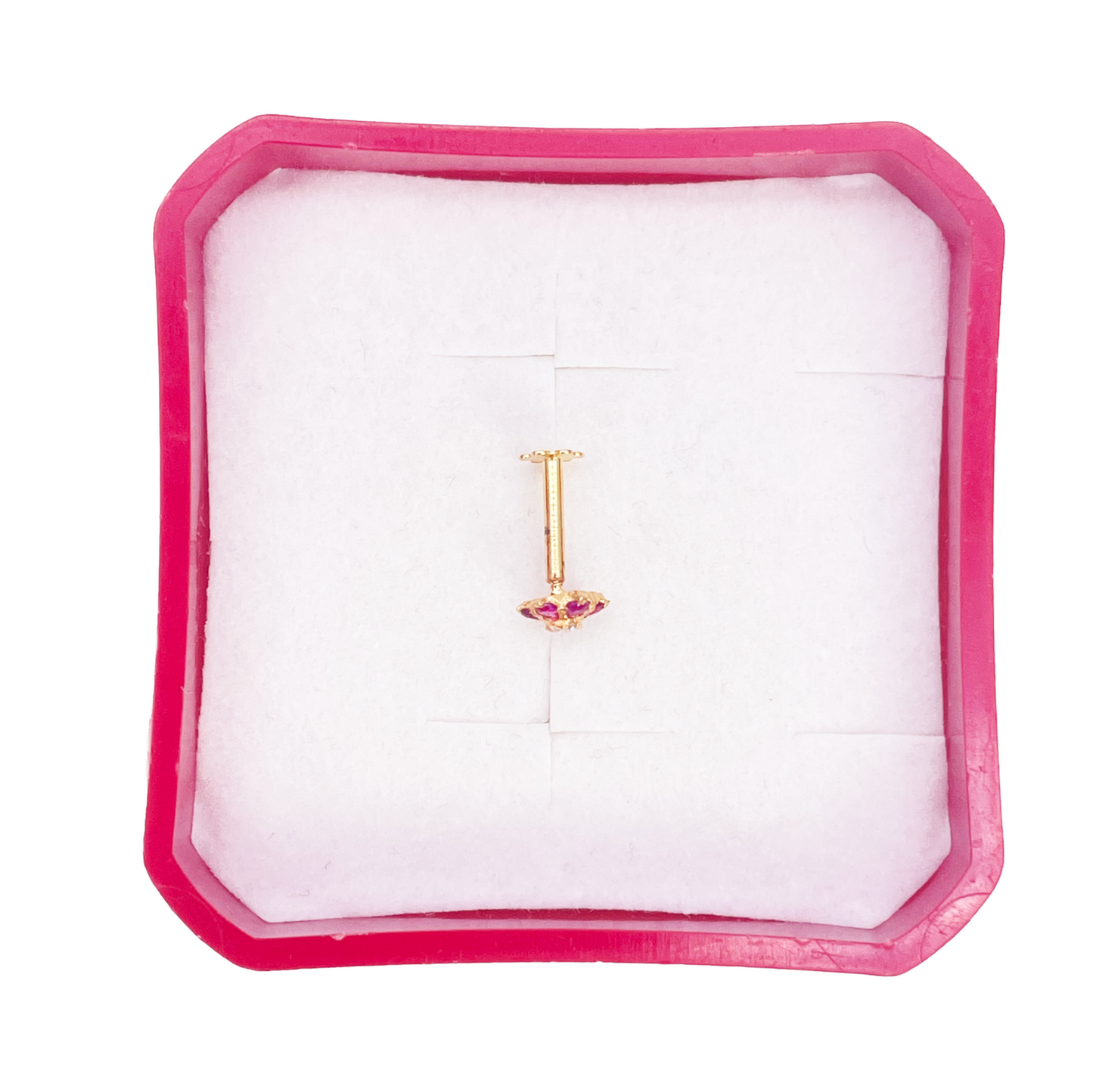 22ct Yellow Gold Cubic Zirconia Floral Red Stone Nose Pin/Stud 4mm Width 