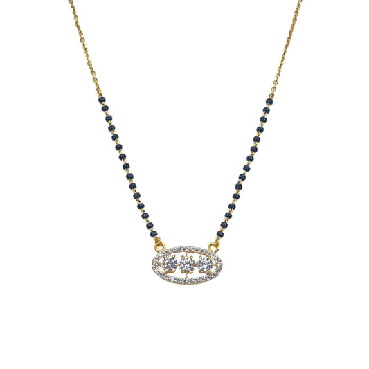 22ct Yellow Gold Cubic Zirconia Three Stone Halo Mangalsutra Necklace 19''inches  Mangalsutra Chains
