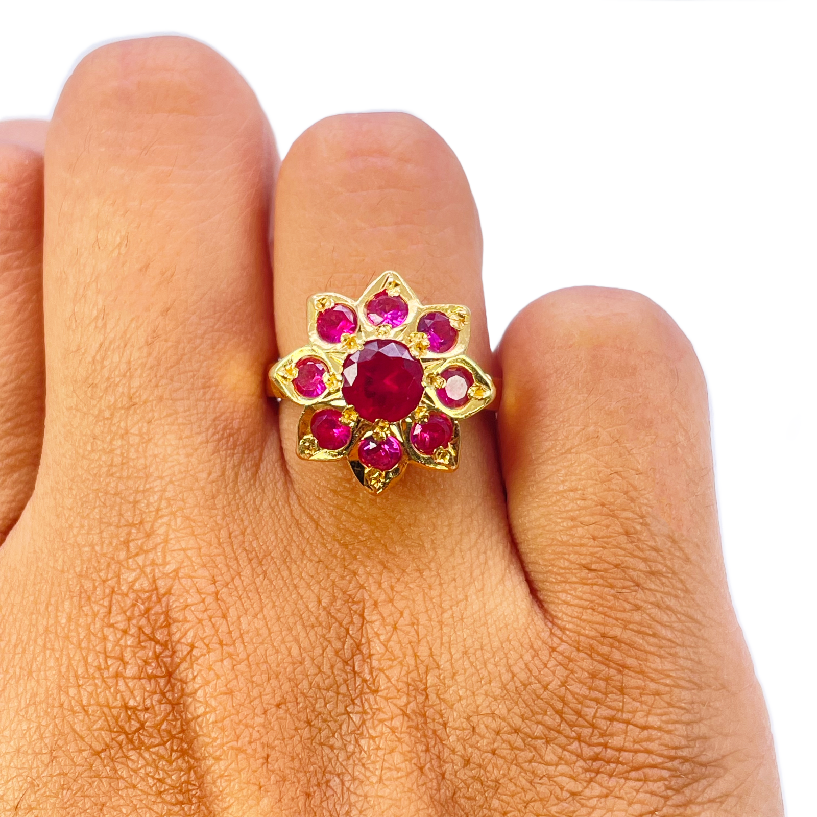 22ct Yellow Gold Cubic Zirconia Vintage Design Flower Cocktail Ring 16.3mm Width 
