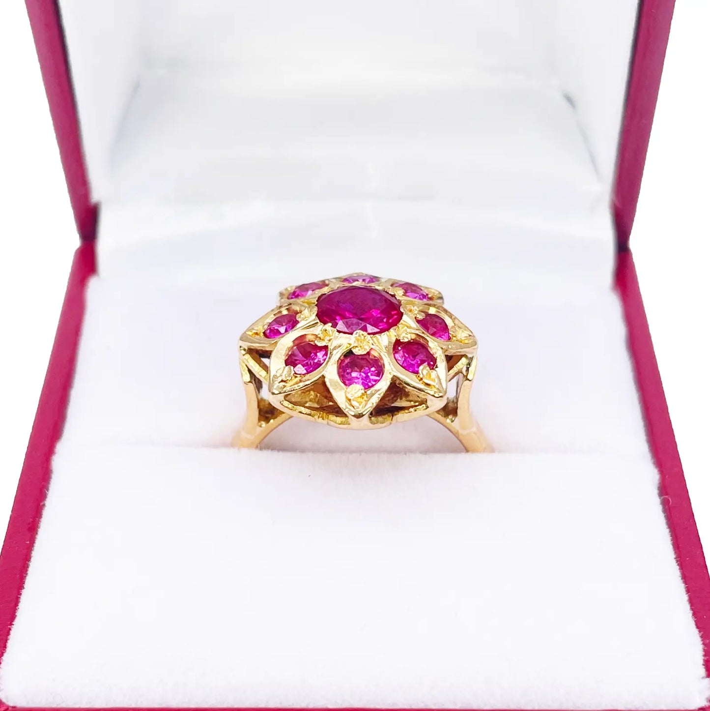 22ct Yellow Gold Cubic Zirconia Vintage Design Flower Cocktail Ring 16.3mm Width 