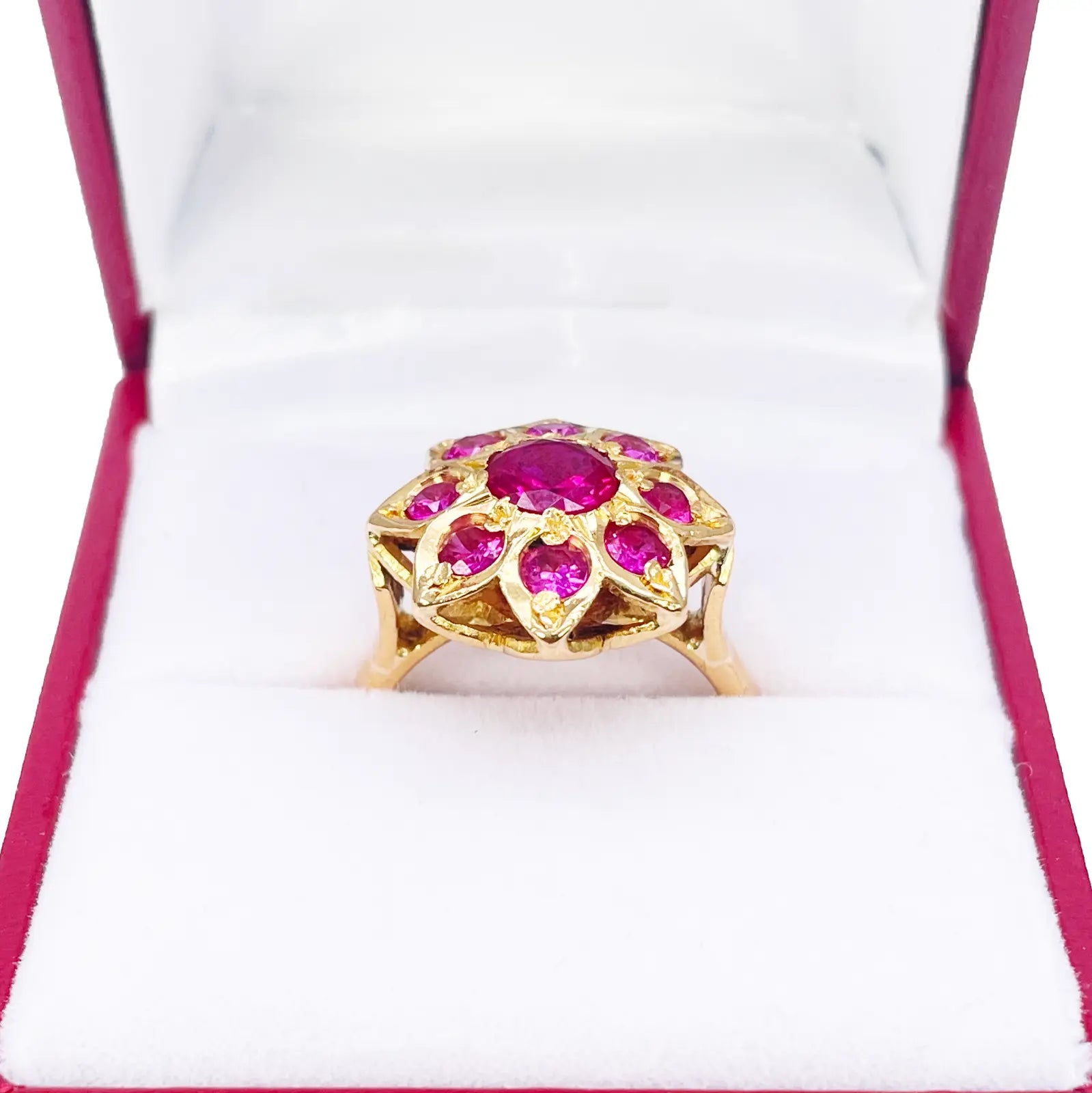 22ct Yellow Gold Cubic Zirconia Vintage Design Flower Cocktail Ring 16.3mm Width 