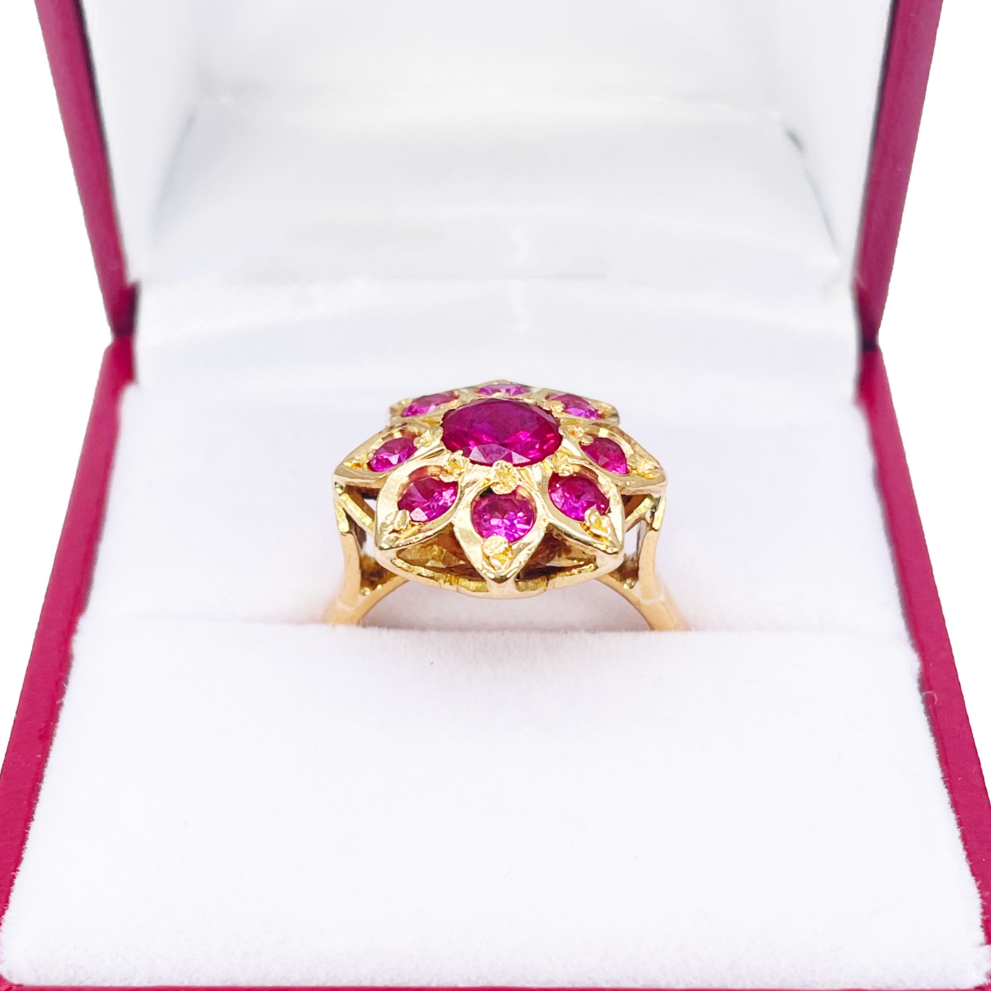 22ct Yellow Gold Cubic Zirconia Vintage Design Flower Cocktail Ring 16.3mm Width 