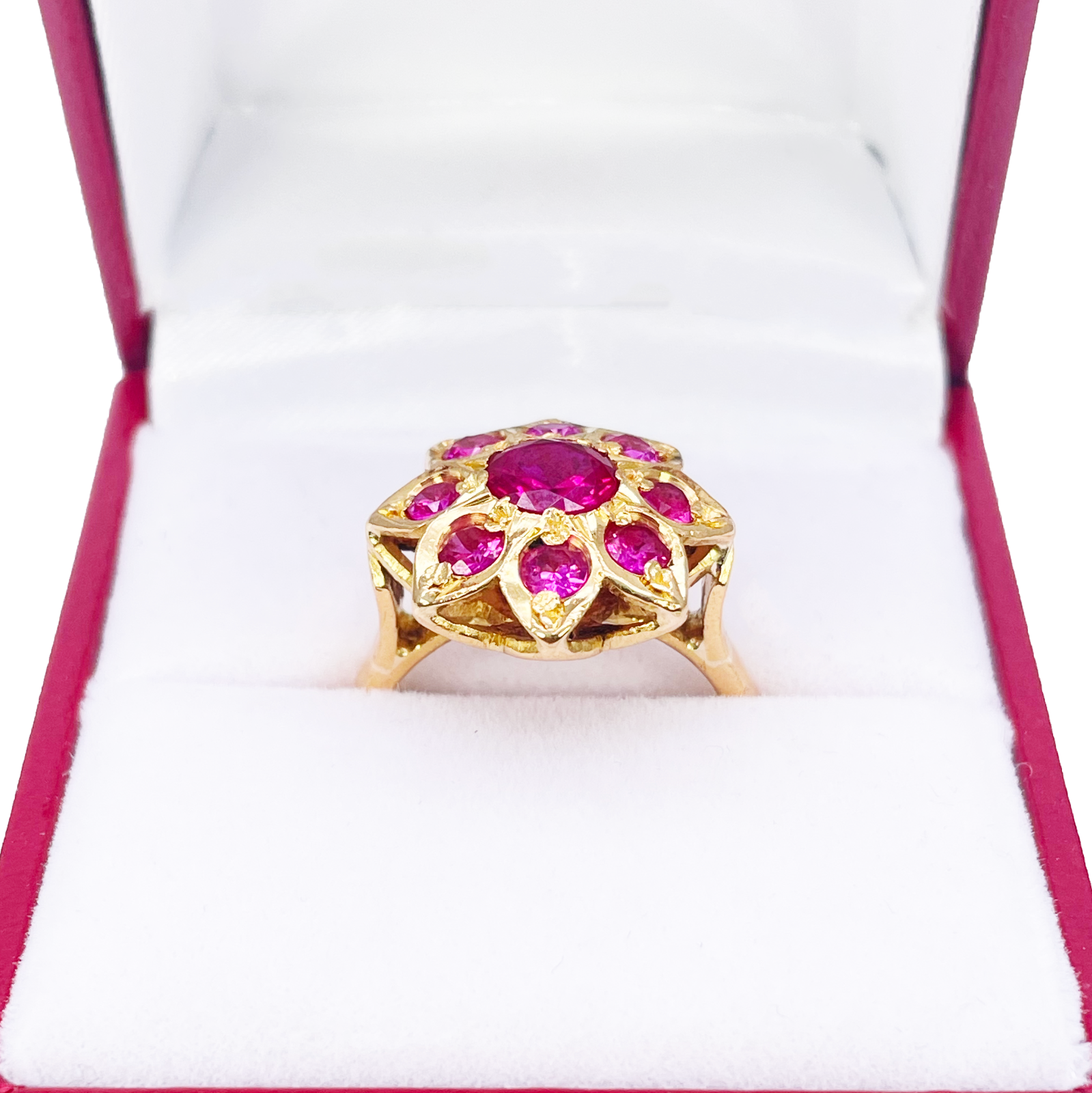 22ct Yellow Gold Cubic Zirconia Vintage Design Flower Cocktail Ring 16.3mm Width 