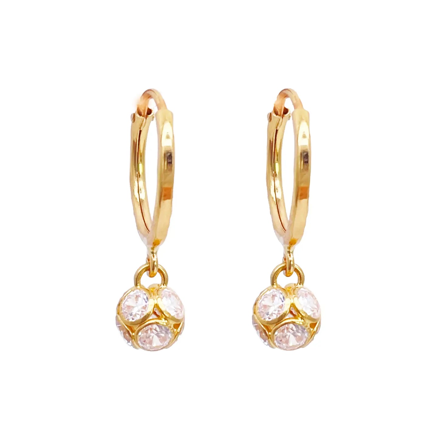 22ct Yellow Gold Diamond Cut Ball Drop Hoop Huggie Earrings 10.5 mm Diameter 