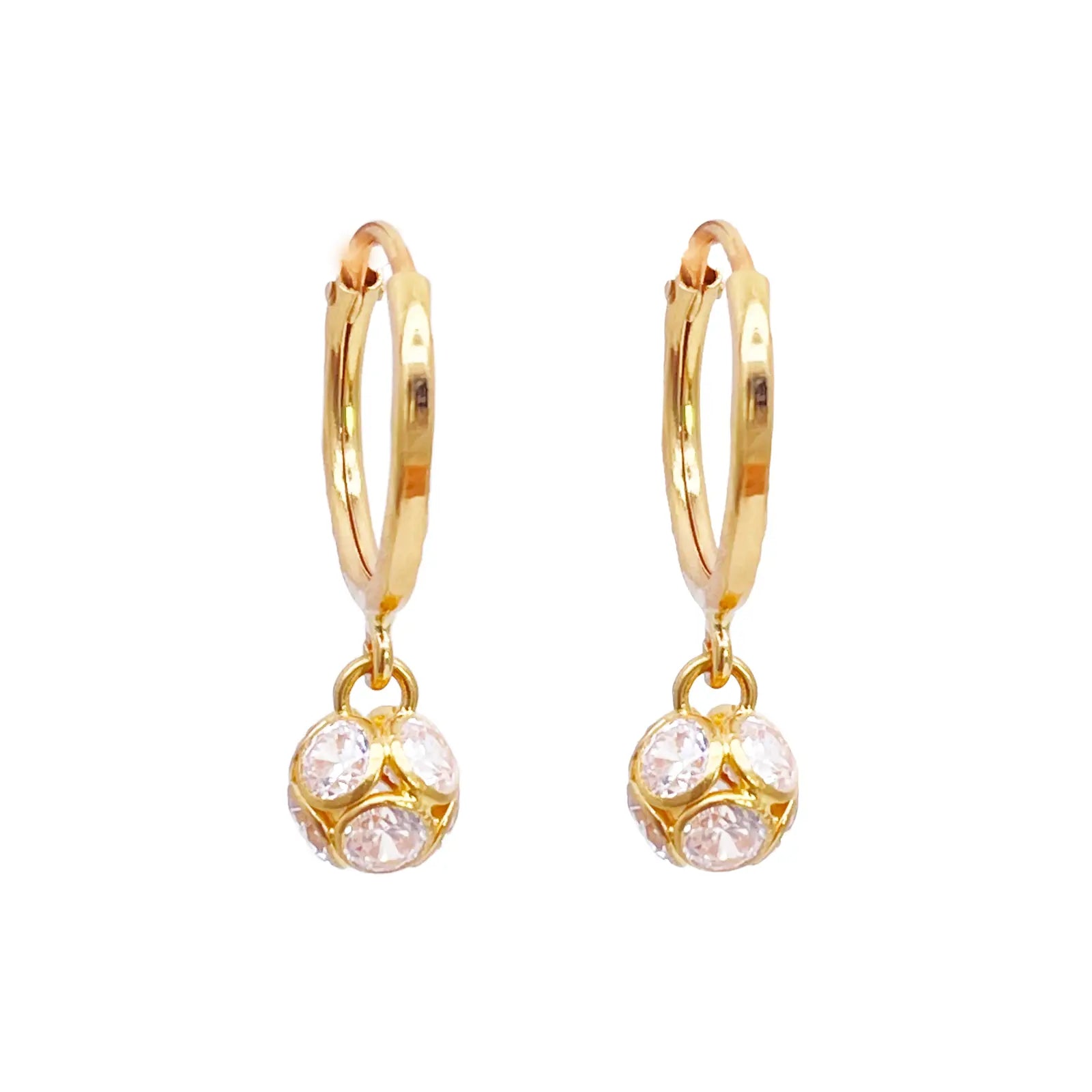 22ct Yellow Gold Diamond Cut Ball Drop Hoop Huggie Earrings 10.5 mm Diameter 